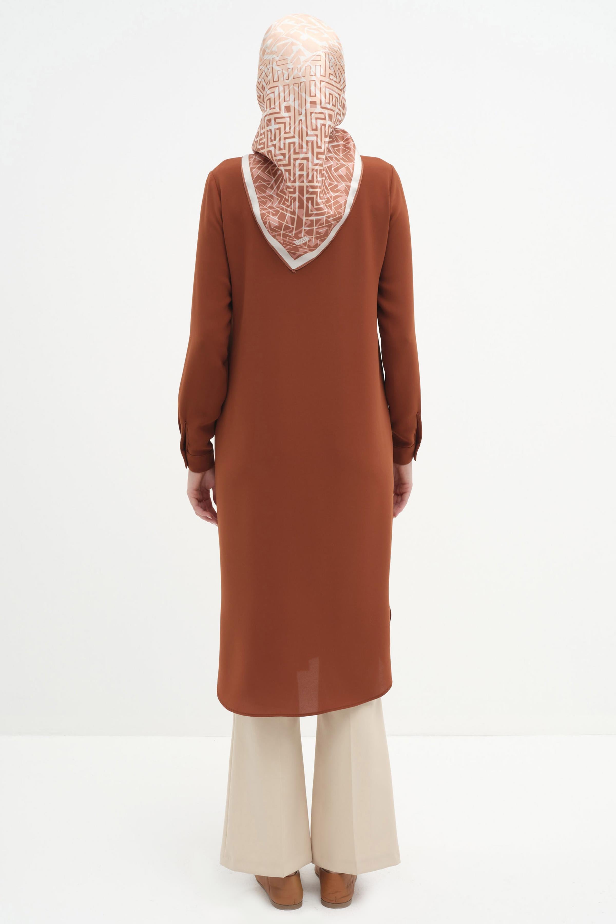 Gizli Patlı Basic Tunik - Kahve TUGBA