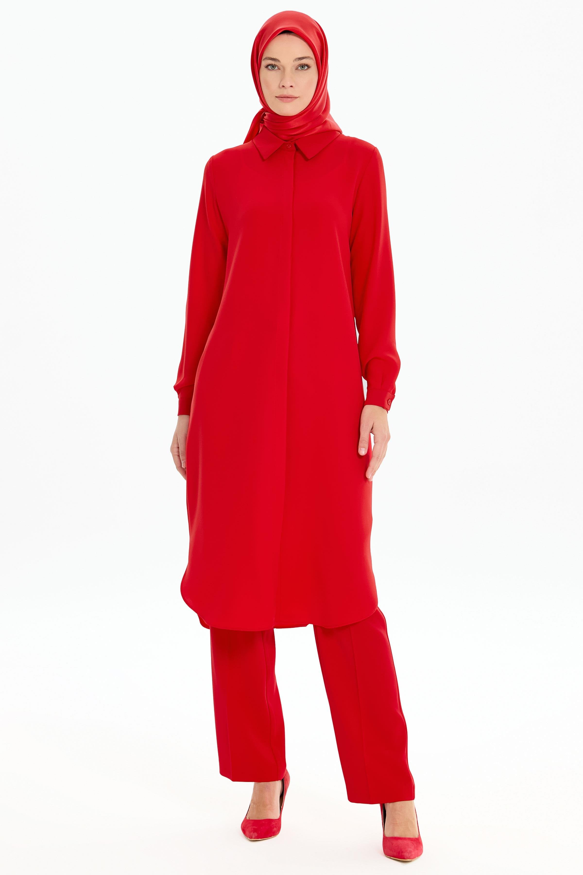 Gizli Patlı Basic Tunik - Kırmızı TUGBA