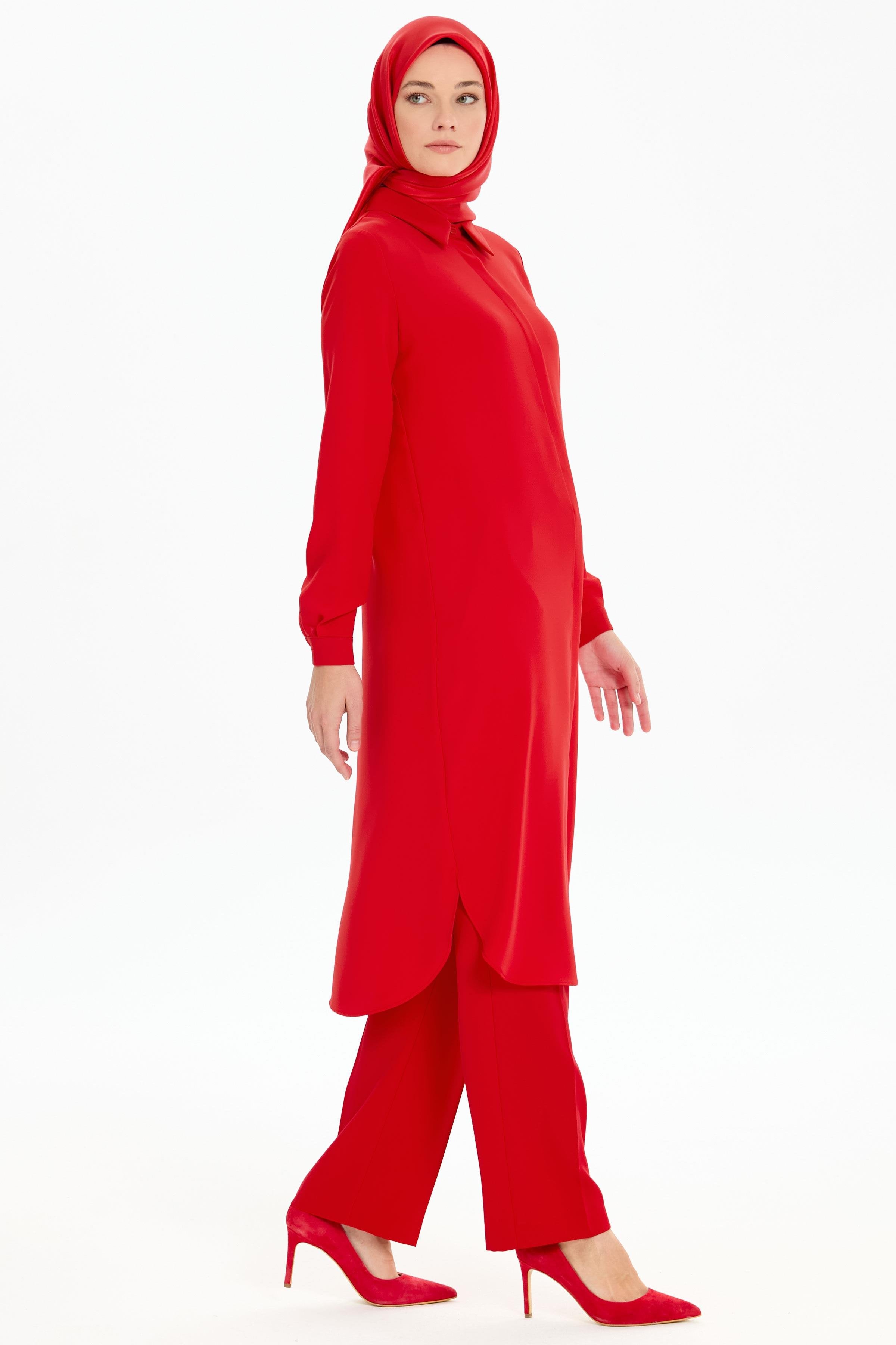 Gizli Patlı Basic Tunik - Kırmızı TUGBA