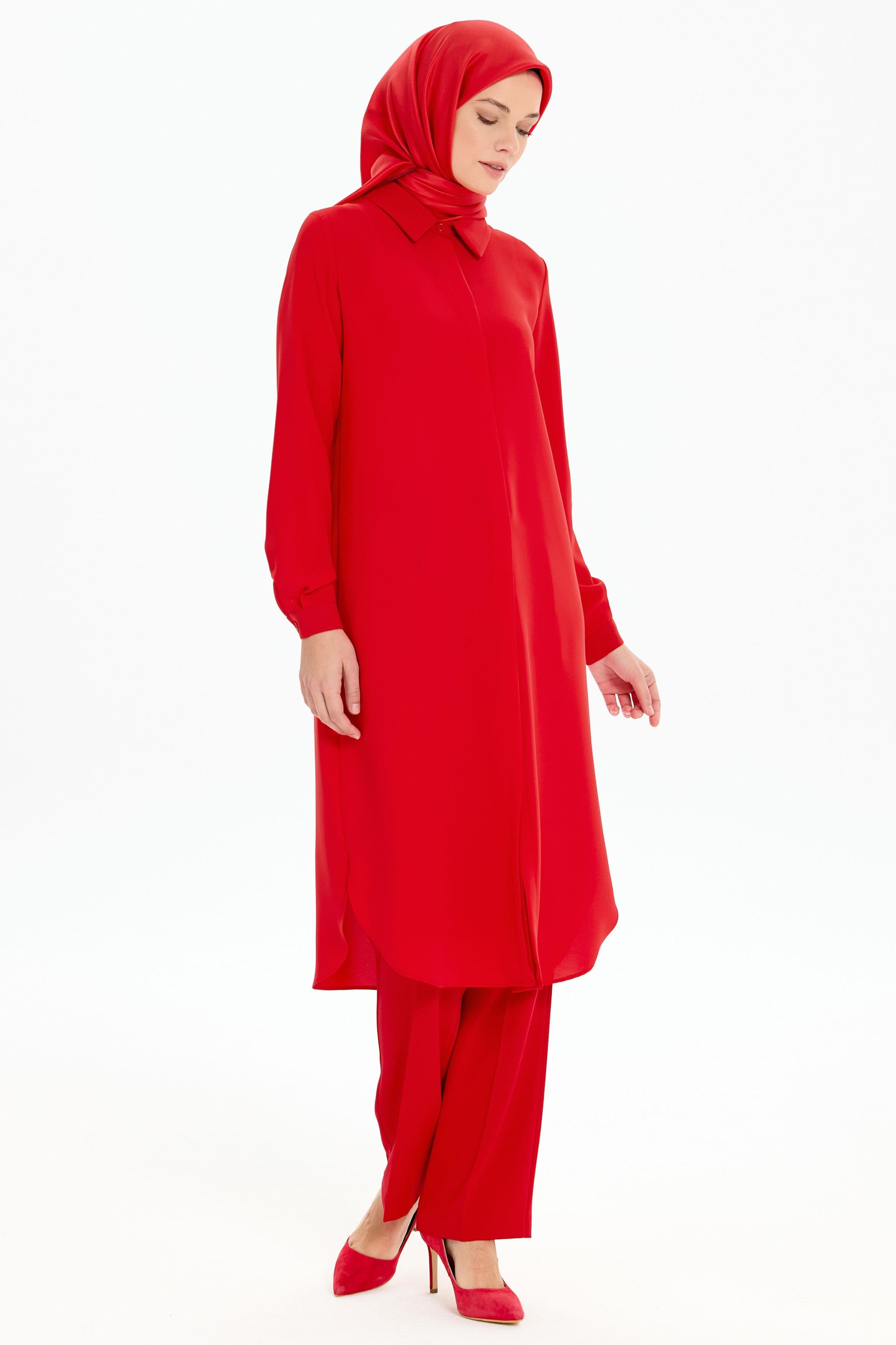 Gizli Patlı Basic Tunik - Kırmızı TUGBA