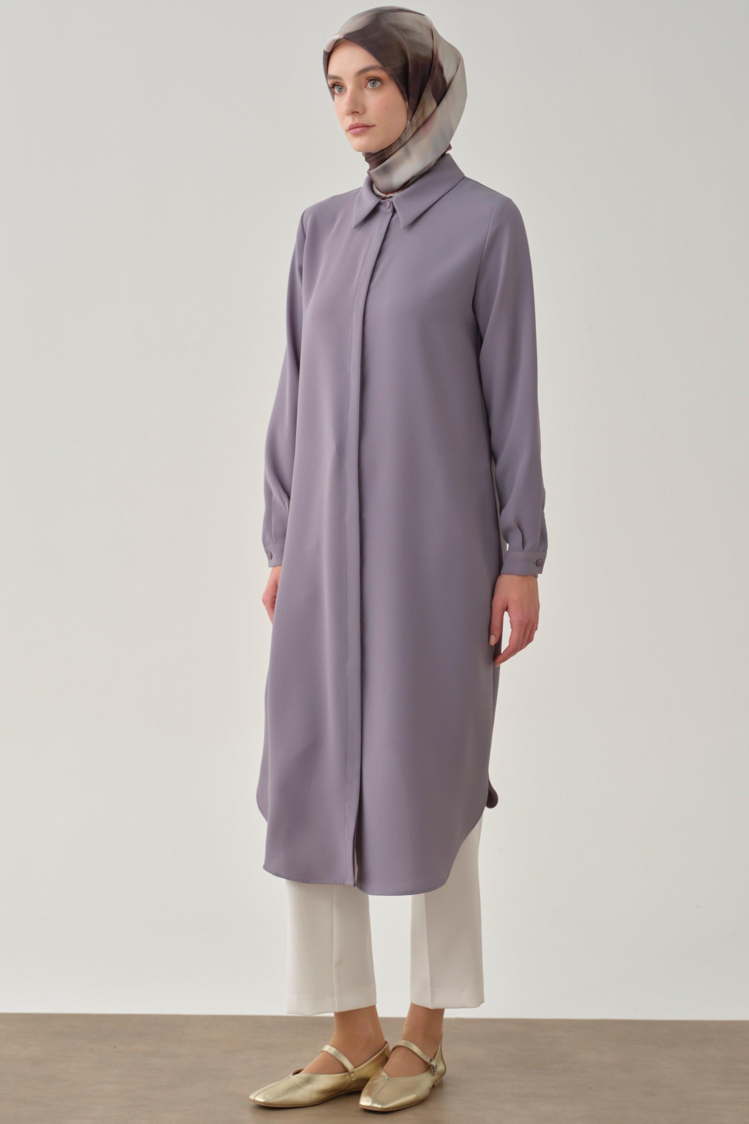 Gizli Patlı Basic Tunik - Lila TUGBA