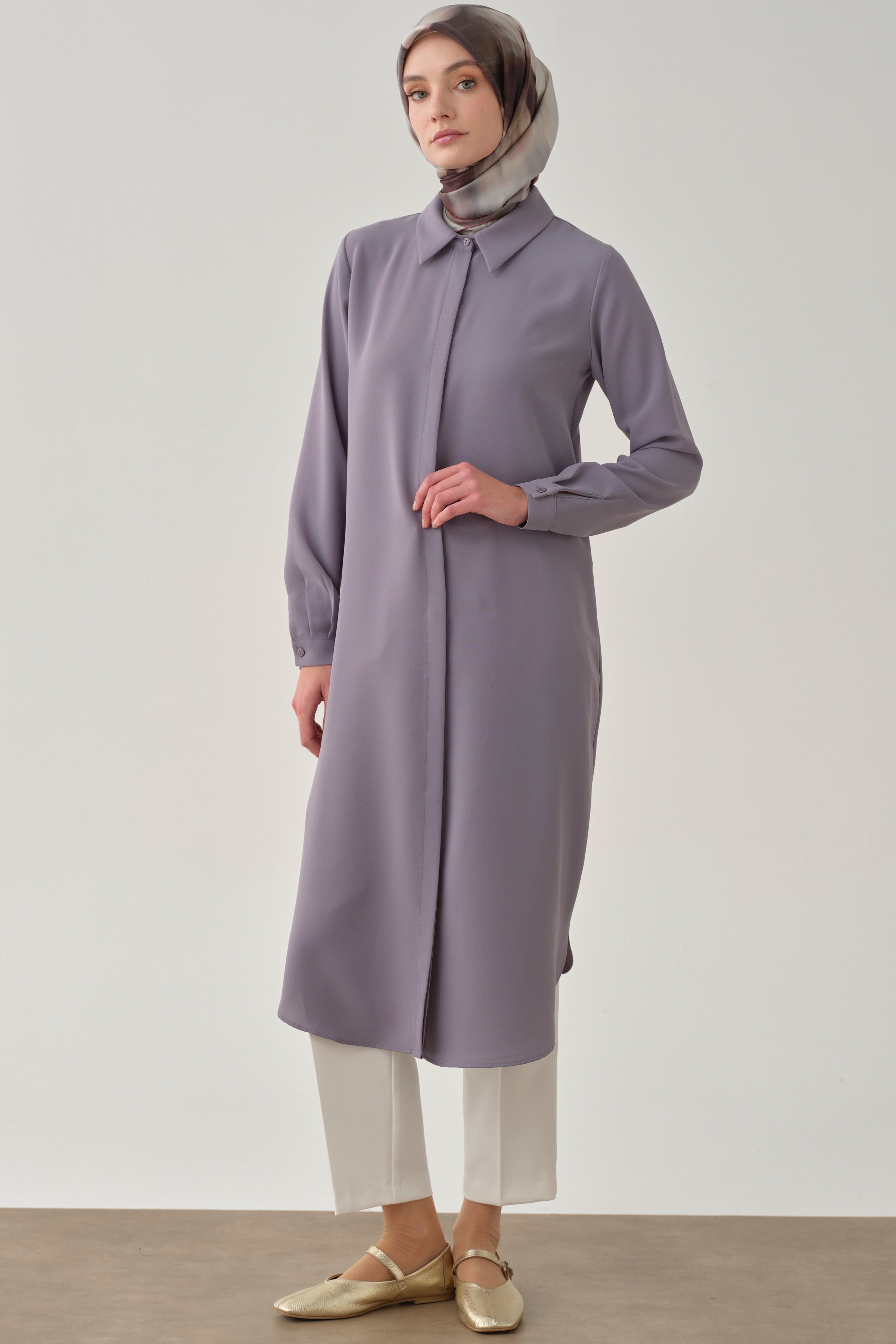 Gizli Patlı Basic Tunik - Lila TUGBA