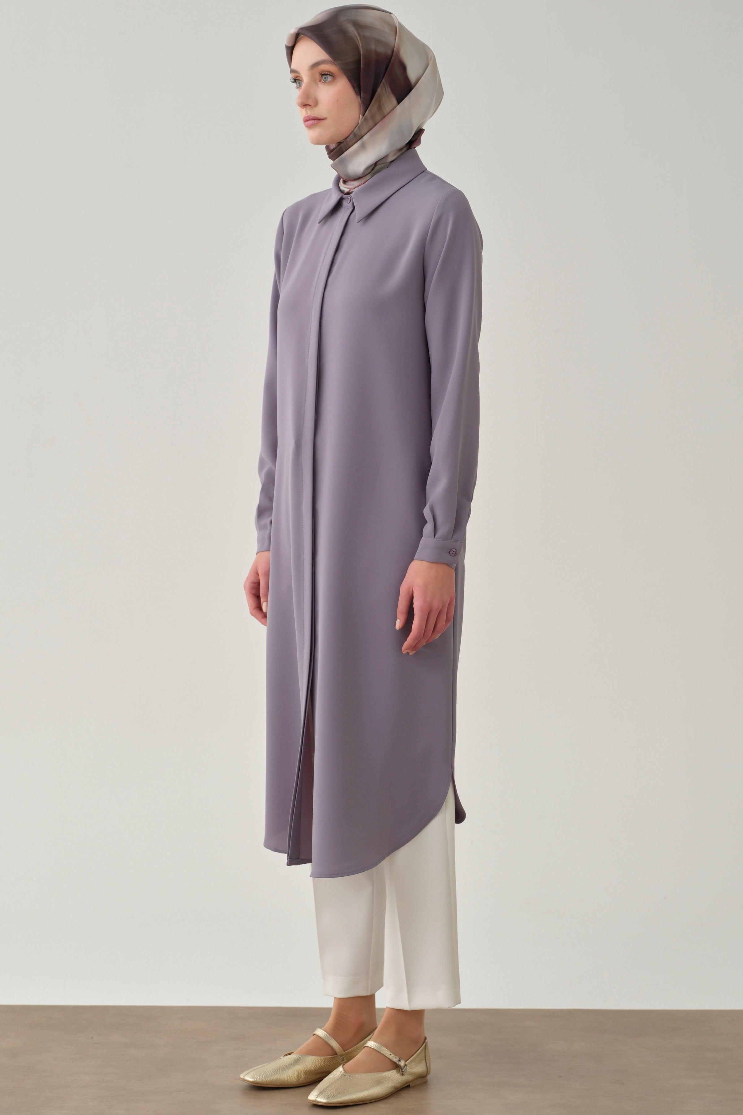 Gizli Patlı Basic Tunik - Lila TUGBA