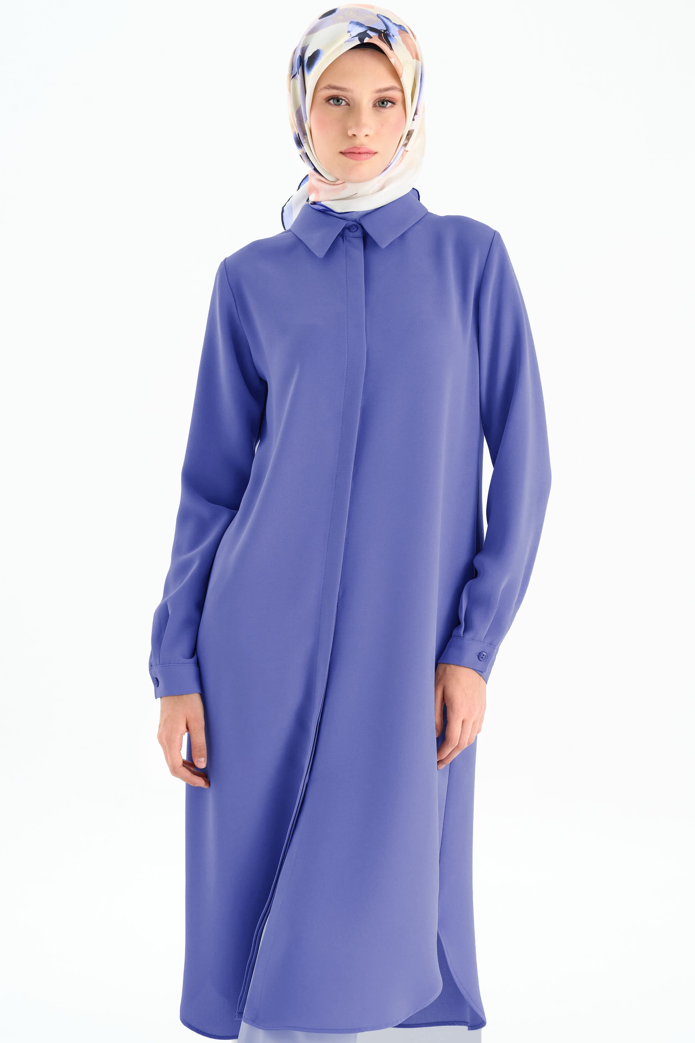 Gizli Patlı Basic Tunik - Mavi TUGBA