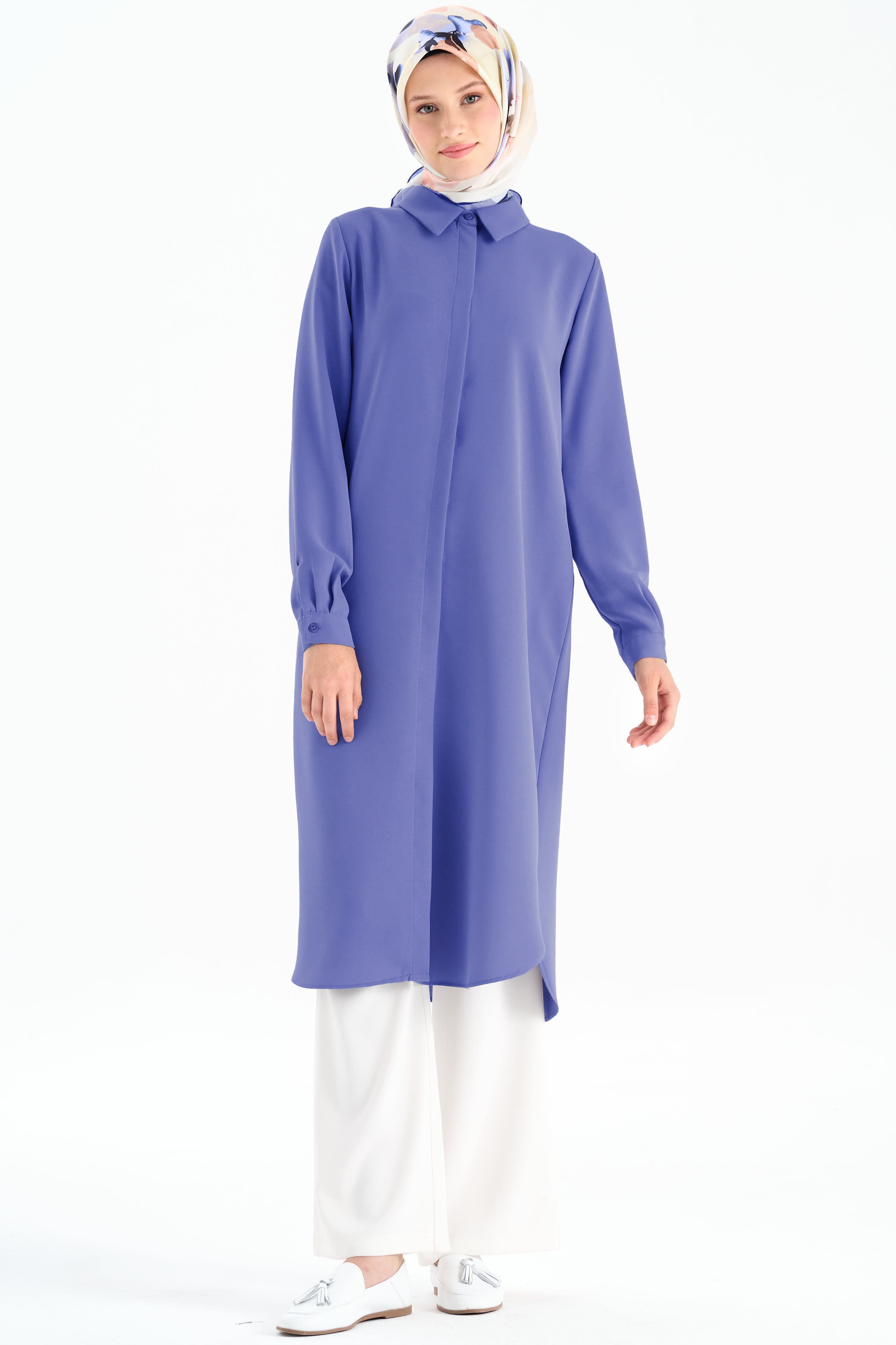 Gizli Patlı Basic Tunik - Mavi TUGBA