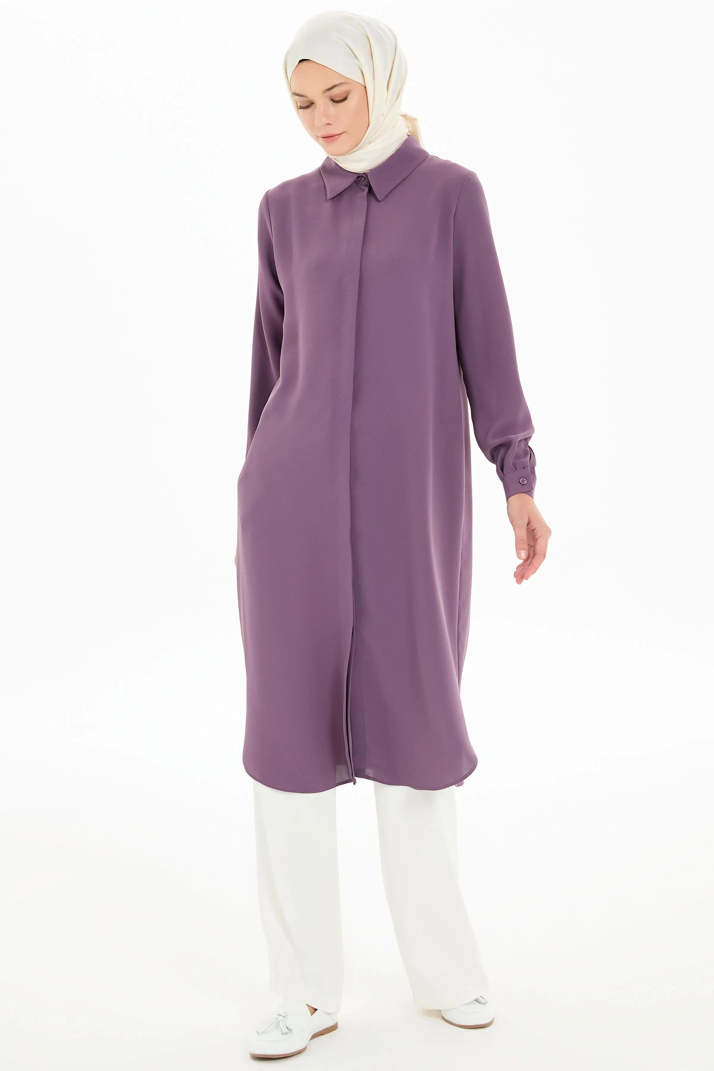 Gizli Patlı Basic Tunik - Mor TUGBA
