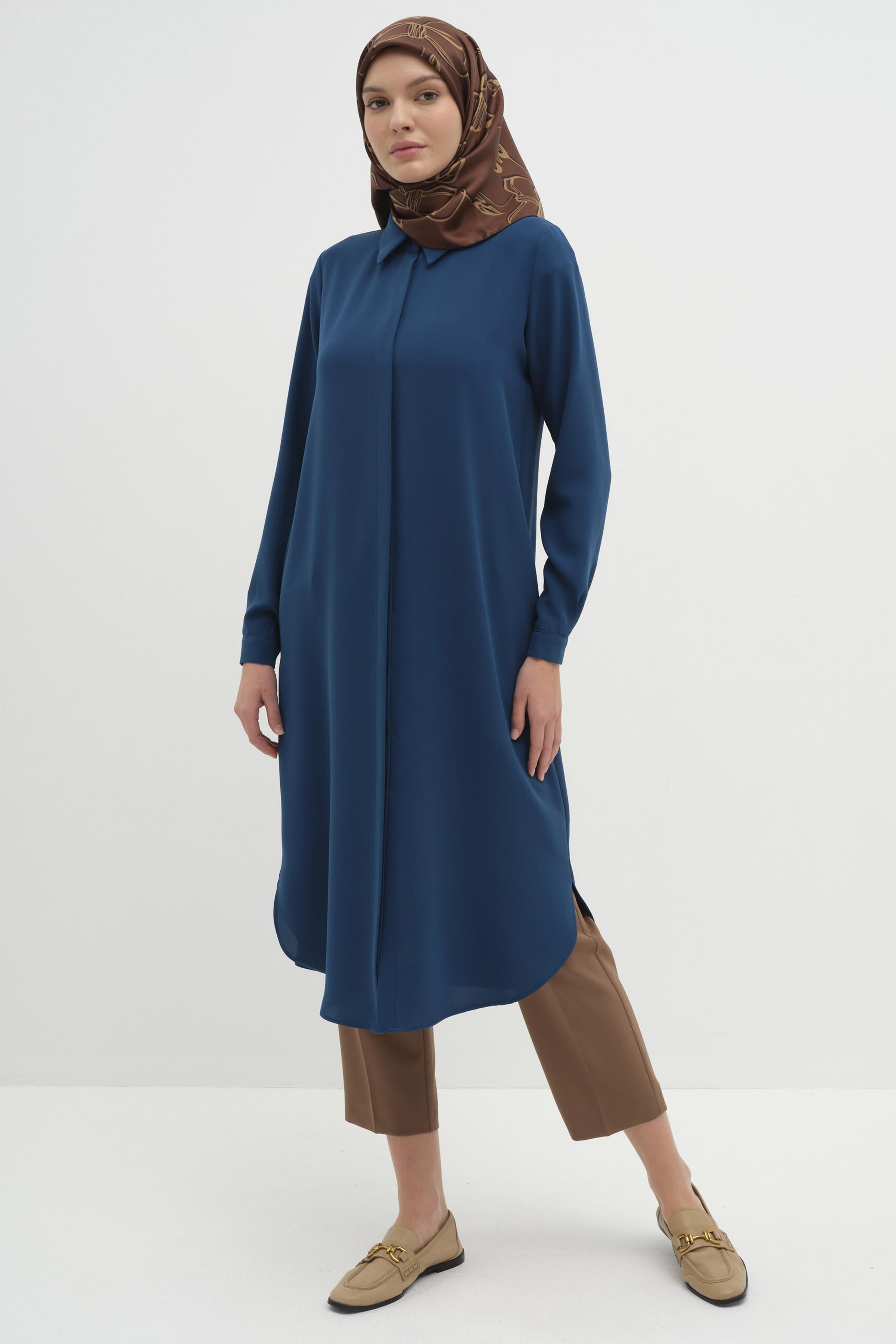 Gizli Patlı Basic Tunik - Petrol TUGBA