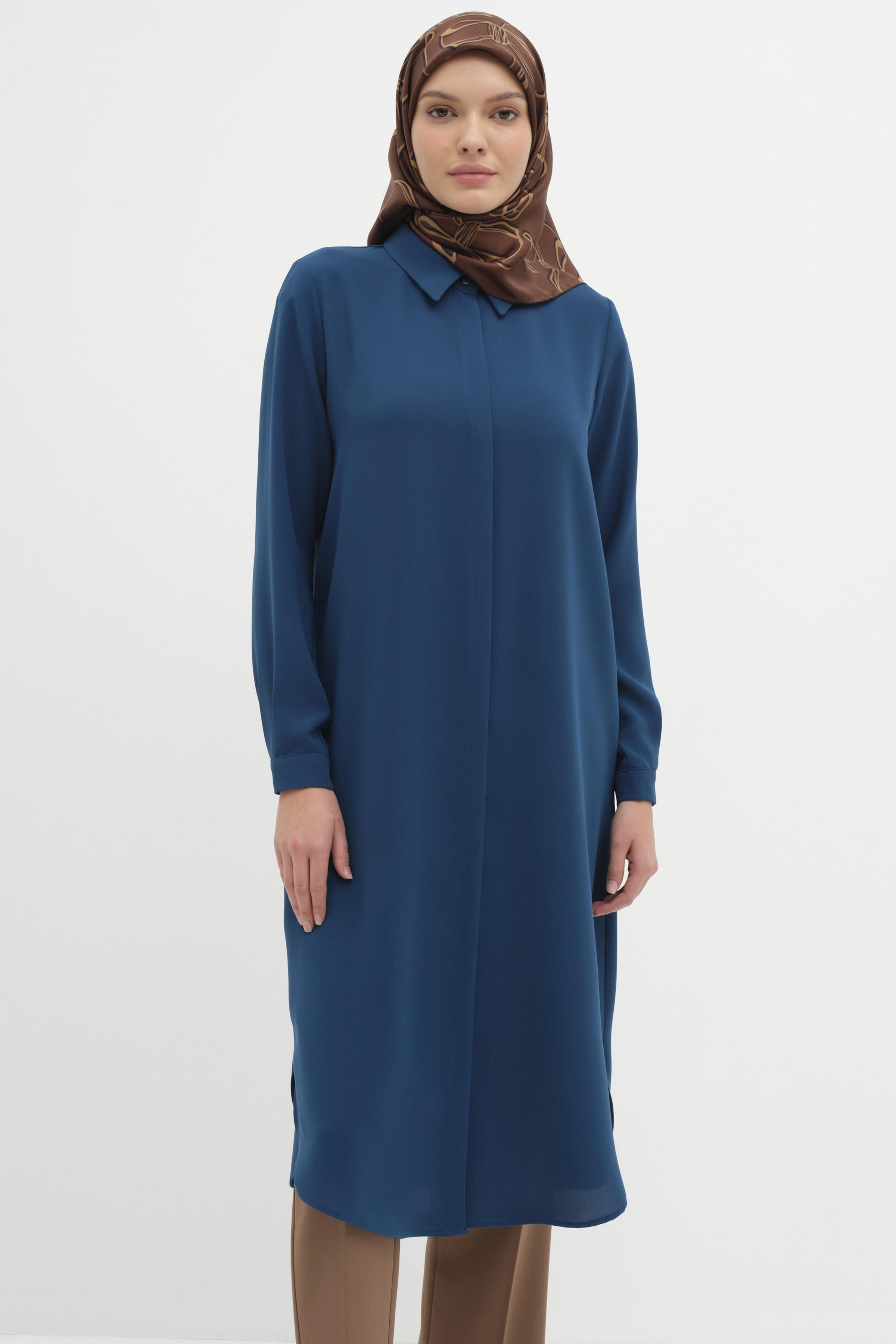 Gizli Patlı Basic Tunik - Petrol TUGBA