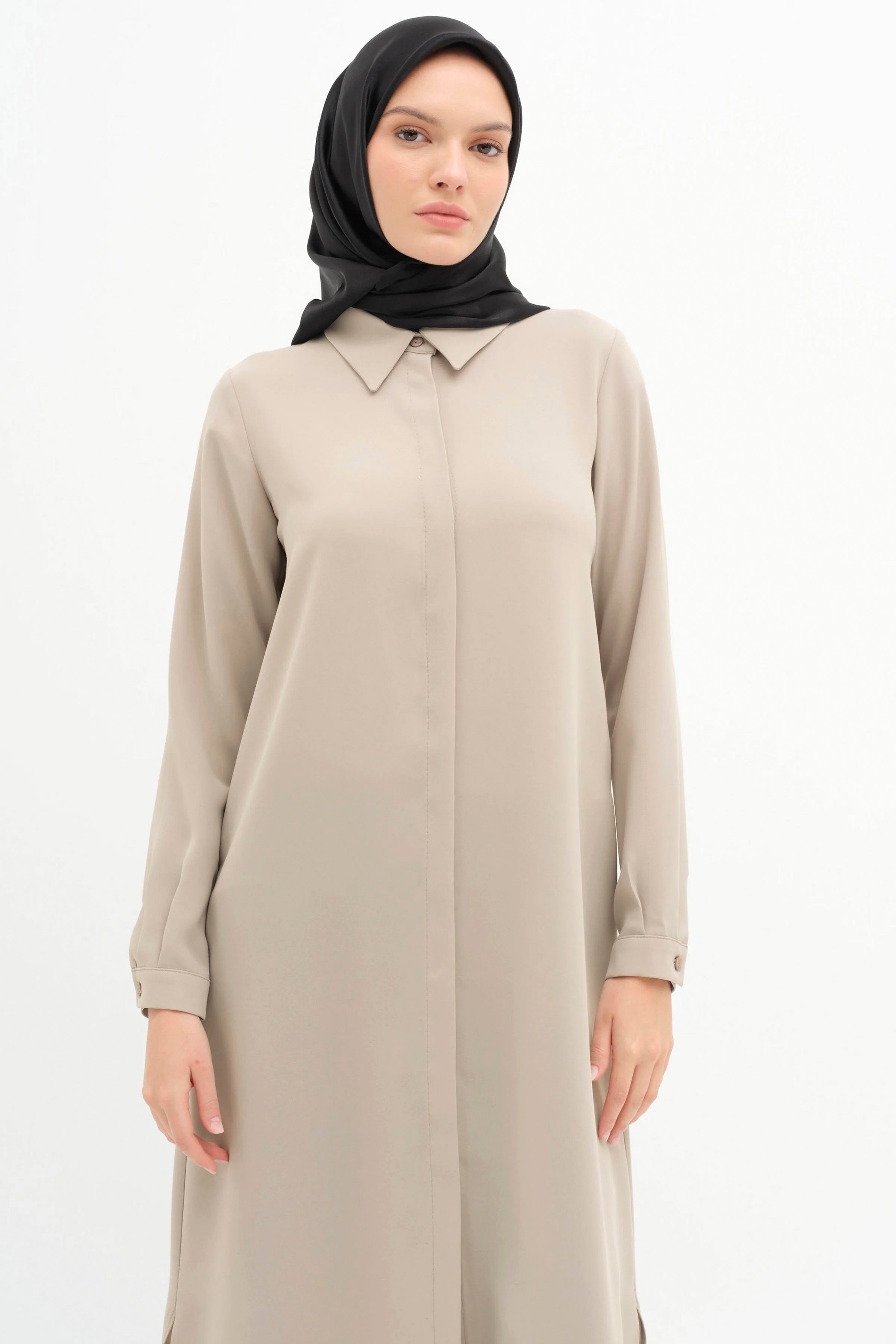 Gizli Patlı Basic Tunik - Vizon TUGBA