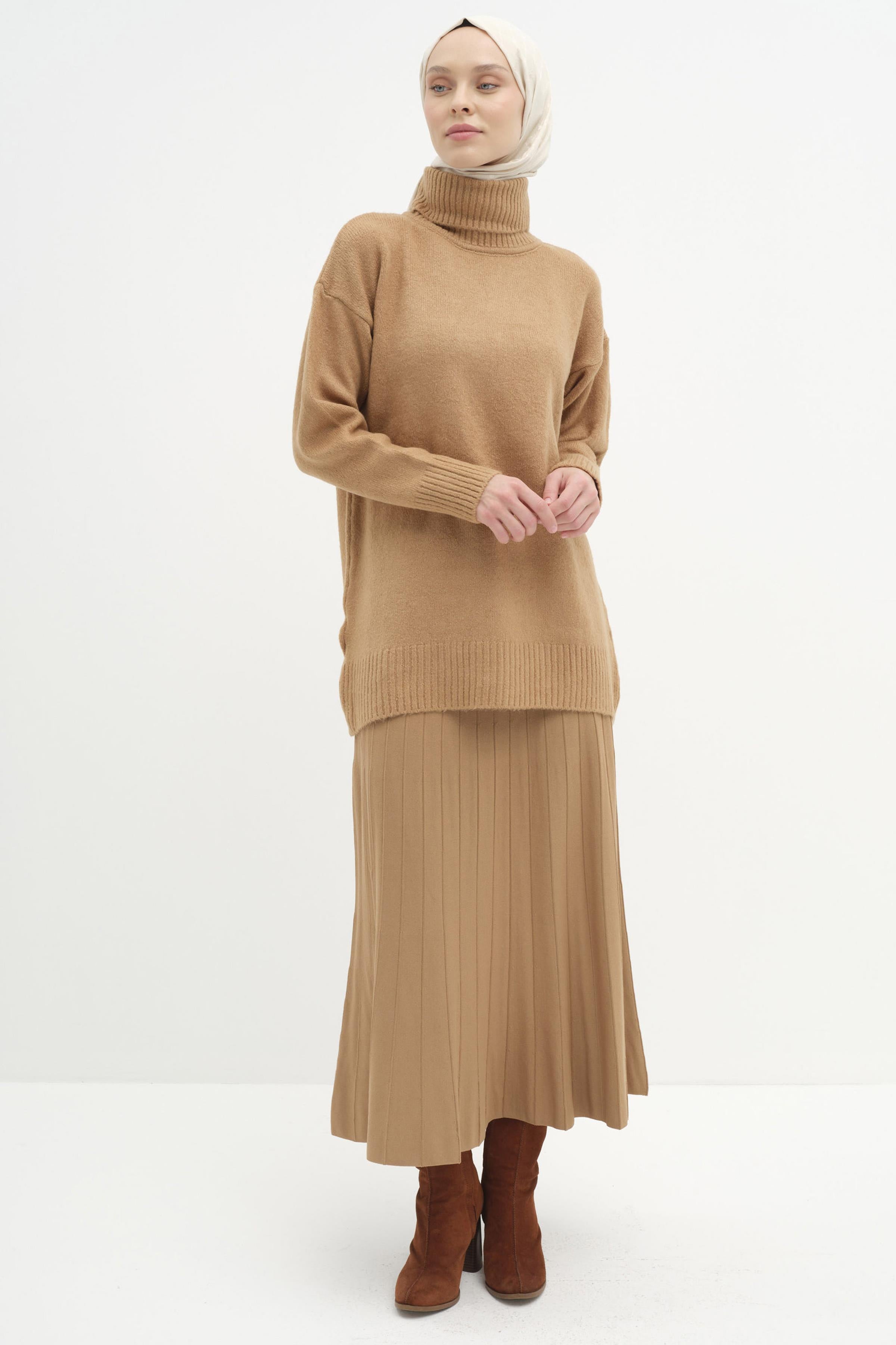 Godeli Triko Etek - Camel TUGBA