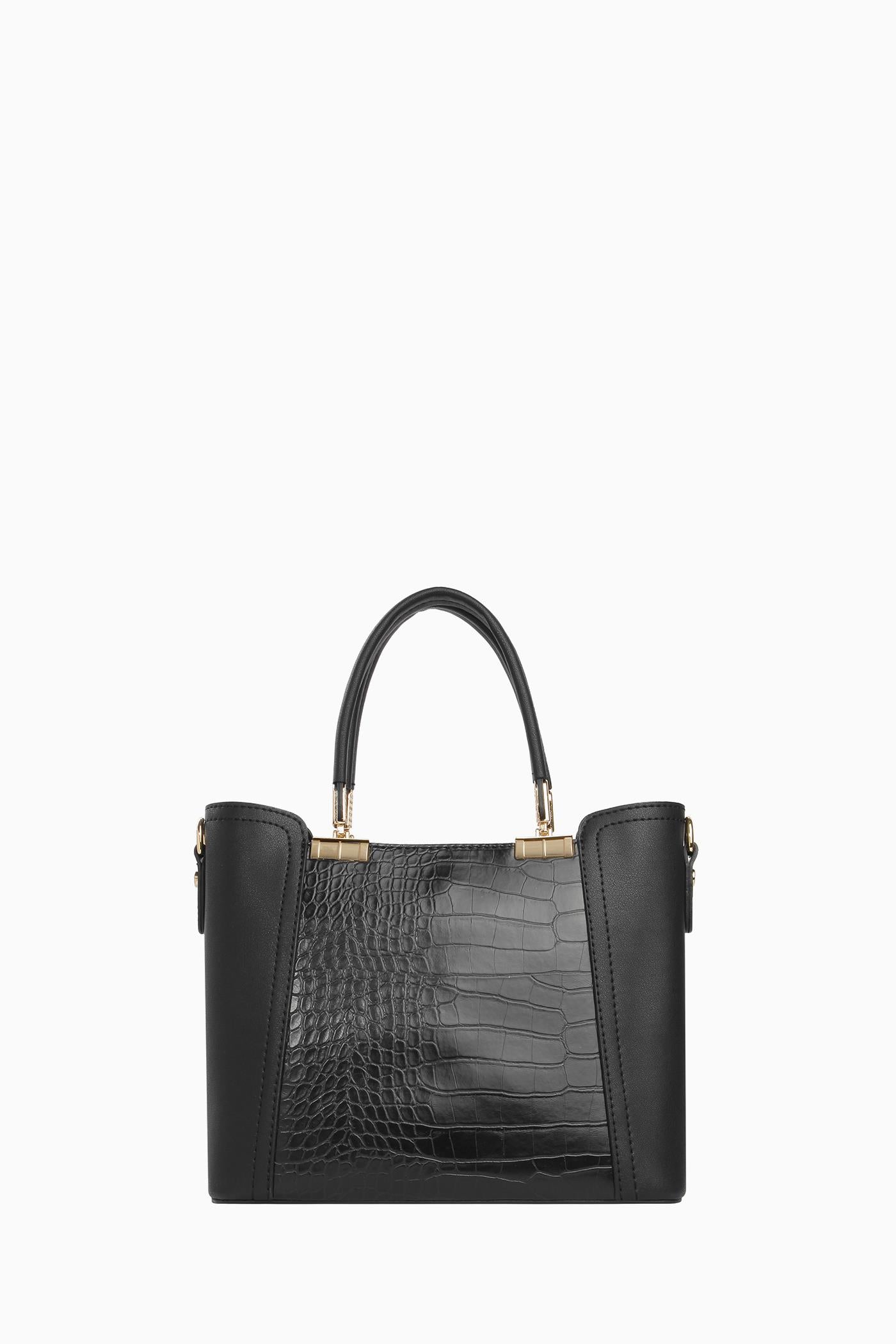 Gold Detaylı Krokodil Çanta - Siyah TUGBA