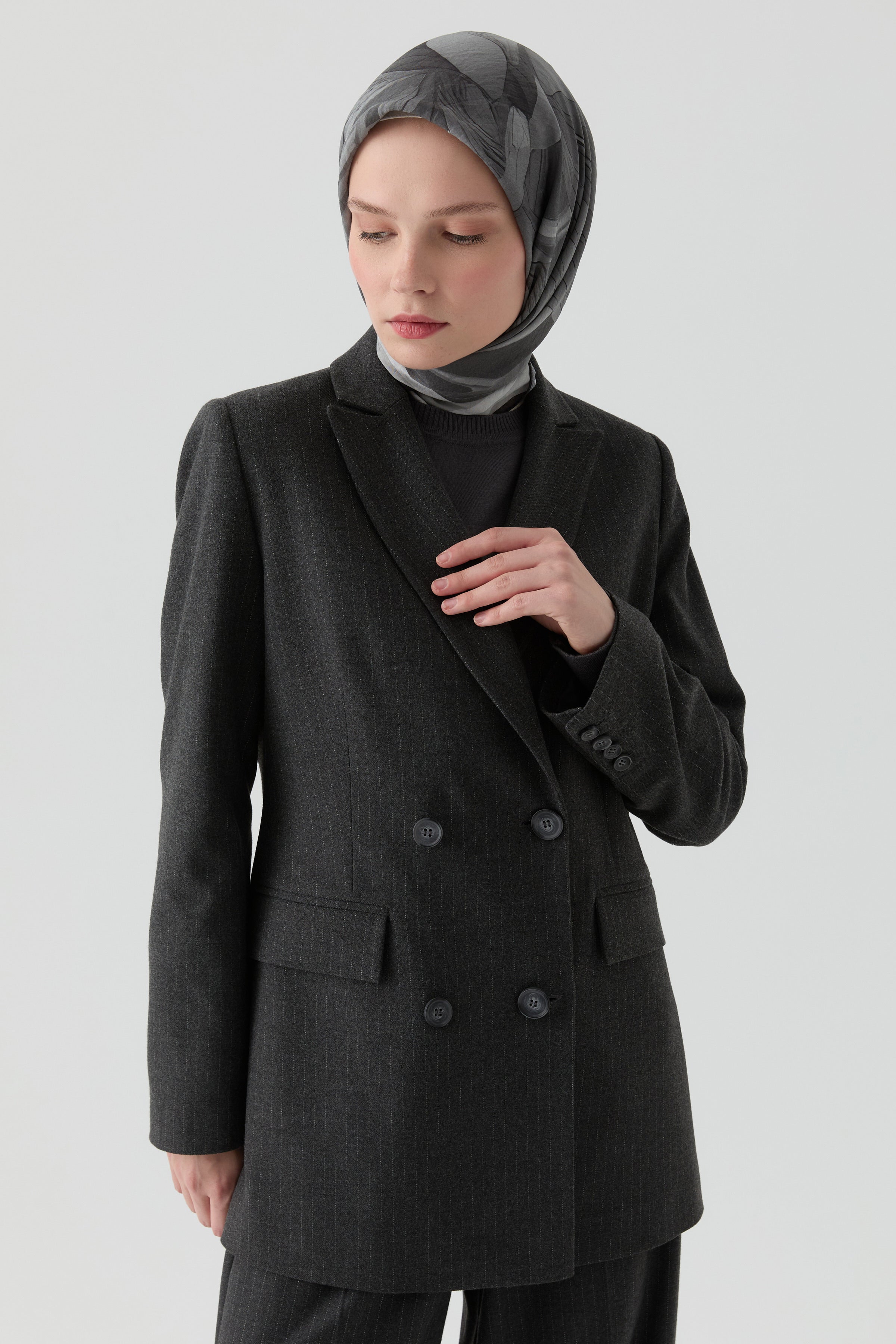 Çizgi Desenli Ceket - Antrasit TUGBA