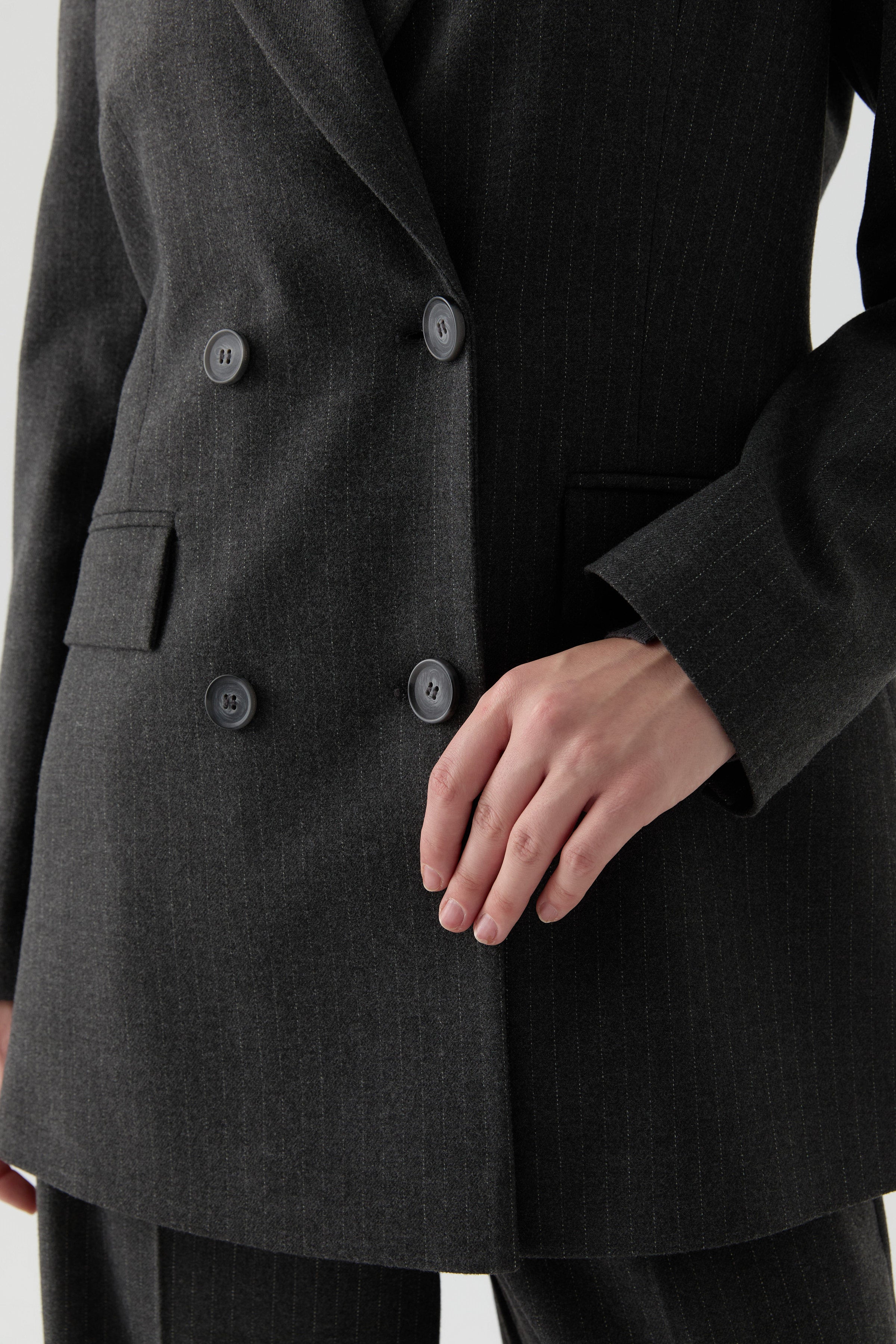 Çizgi Desenli Ceket - Antrasit TUGBA