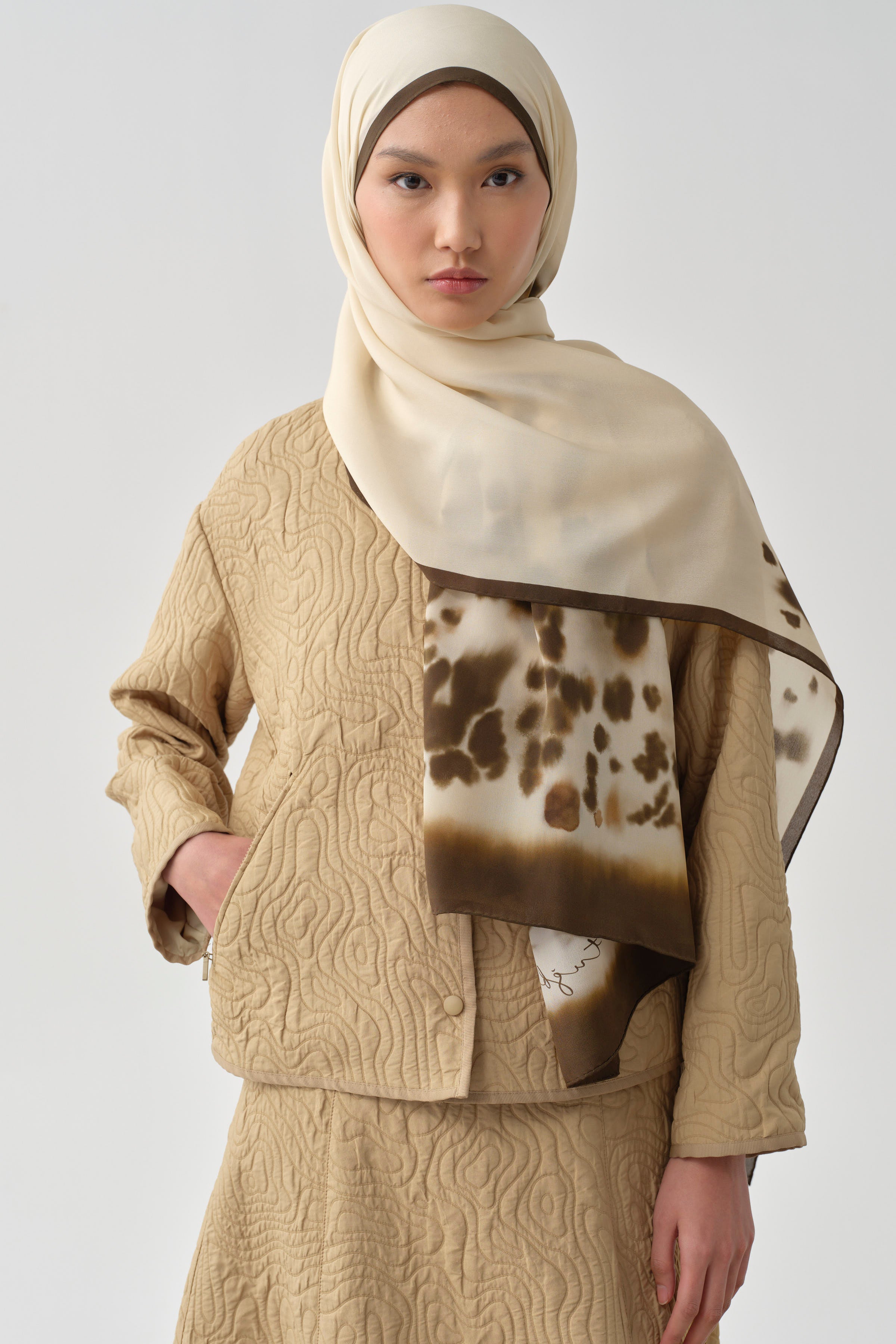 Grogren Biyeli Kapitone Crop Ceket - Camel TUGBA