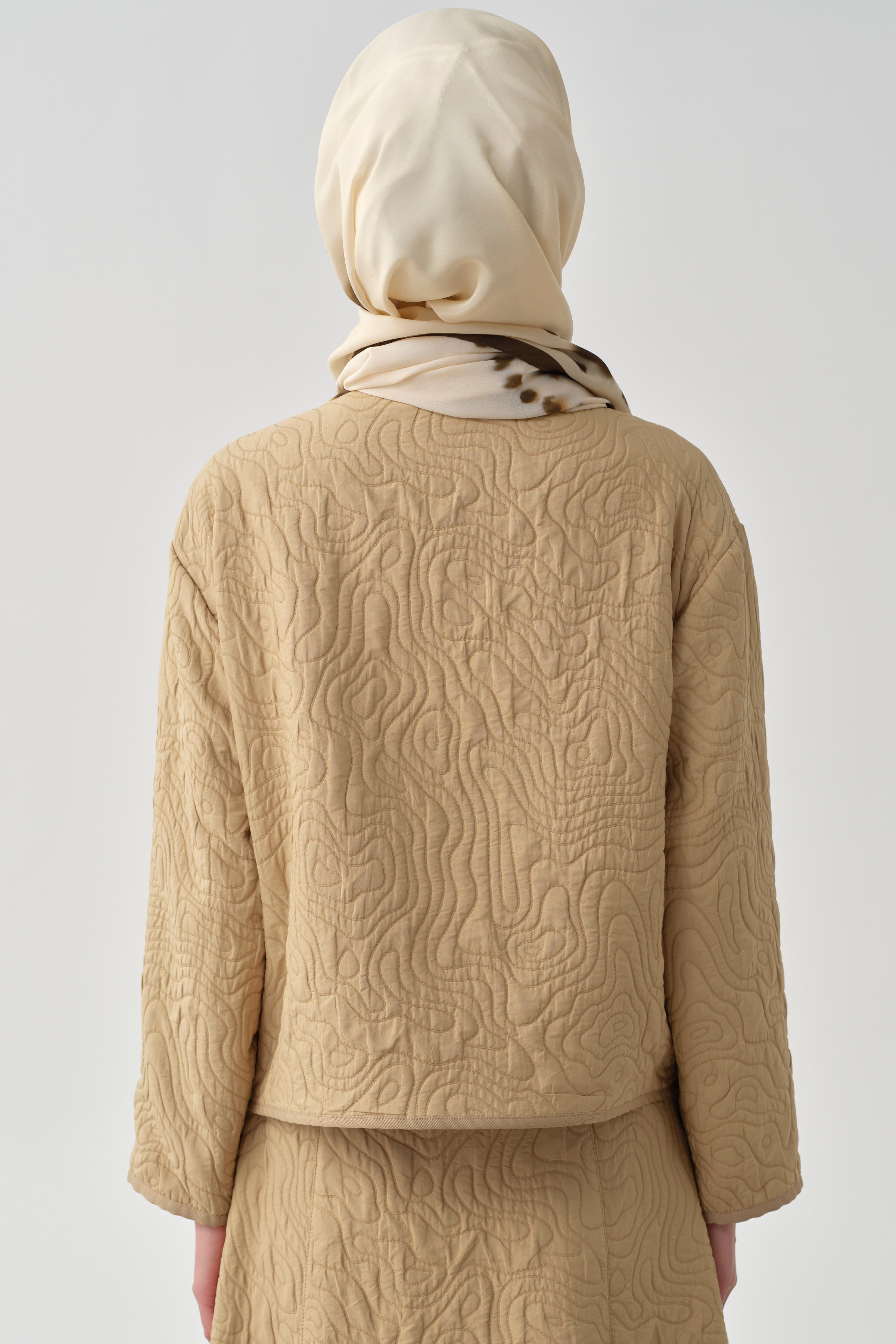 Grogren Biyeli Kapitone Crop Ceket - Camel TUGBA