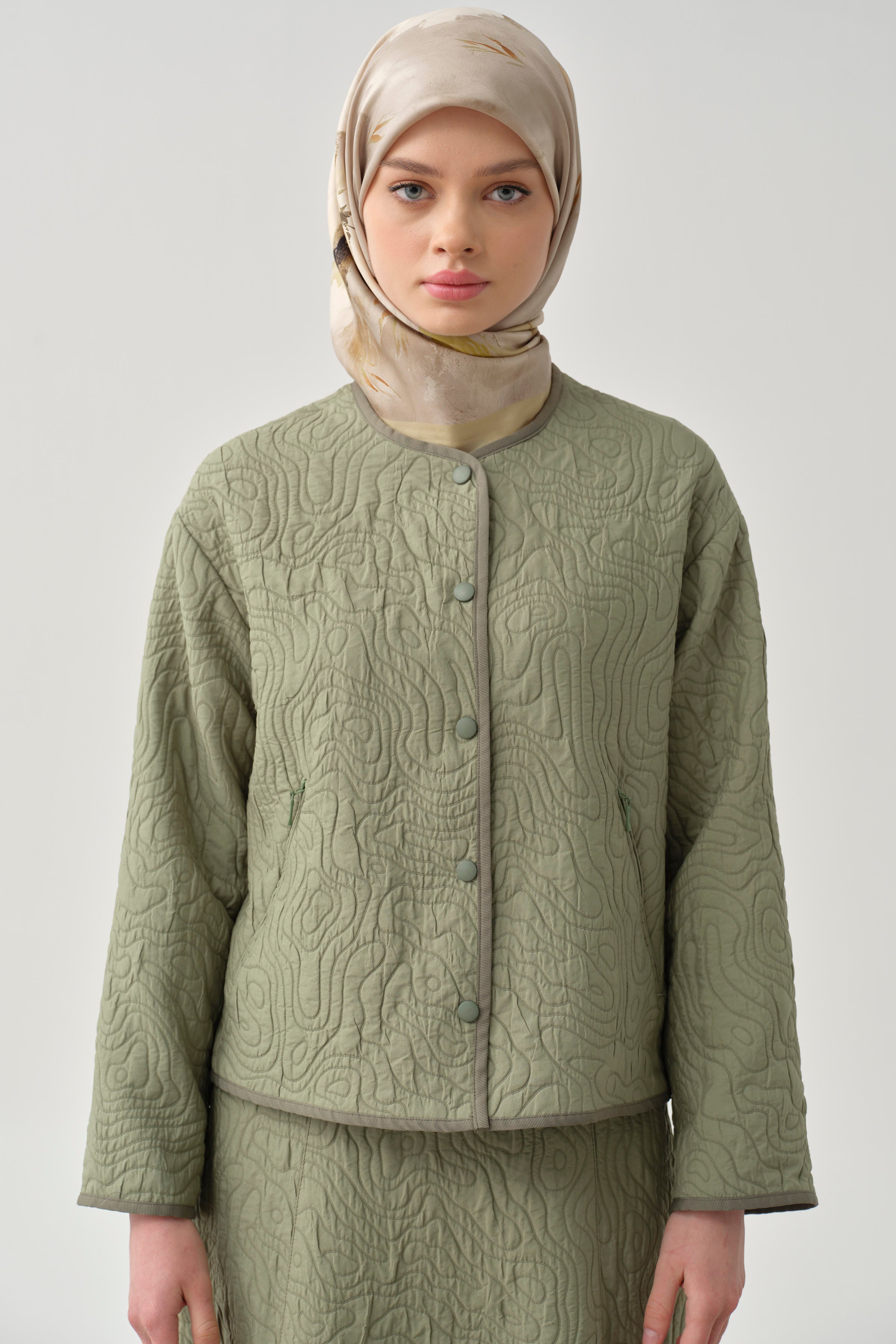 Grogren Biyeli Kapitone Crop Ceket - Mint TUGBA