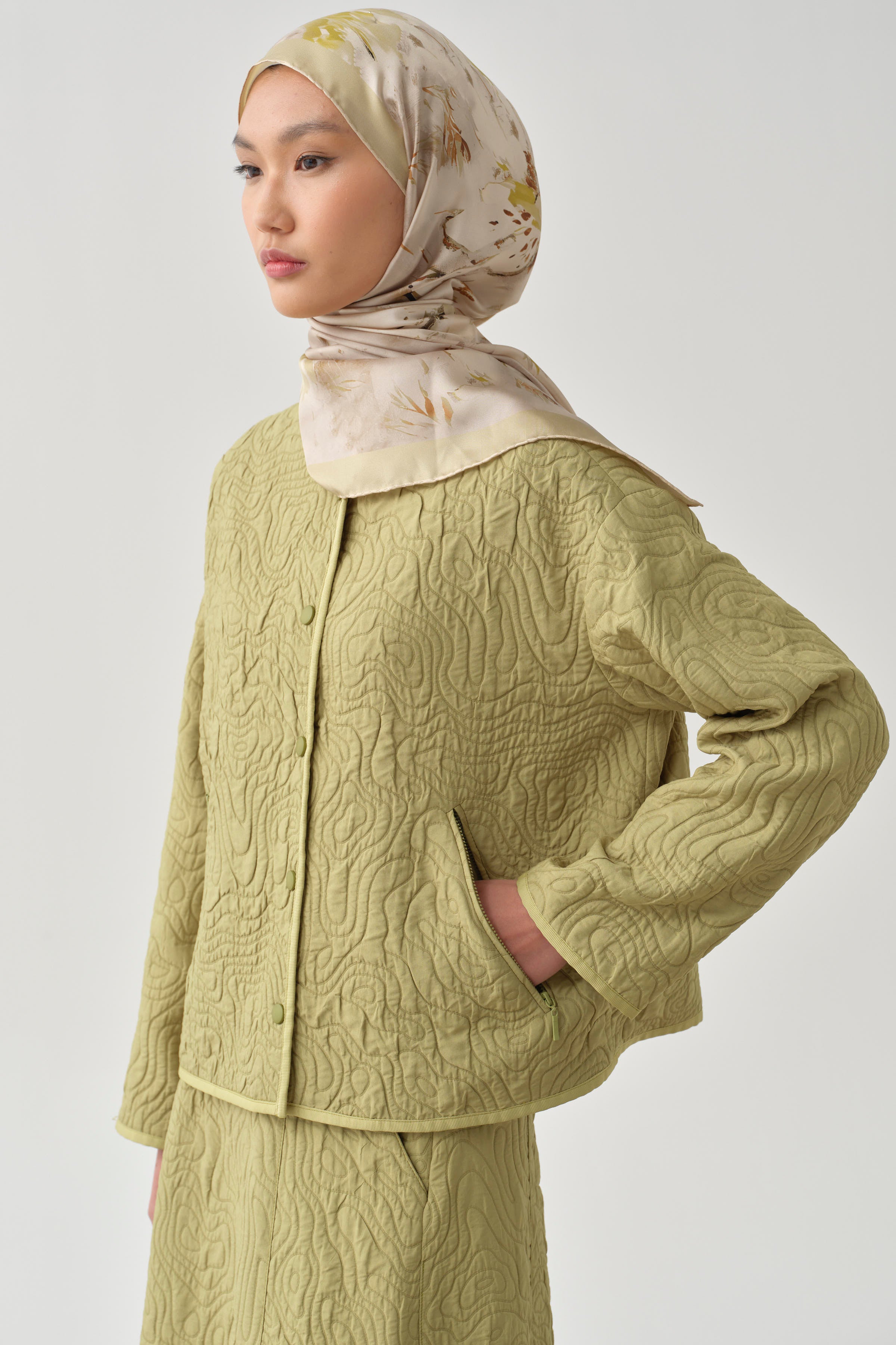 Grogren Biyeli Kapitone Crop Ceket - Olive TUGBA