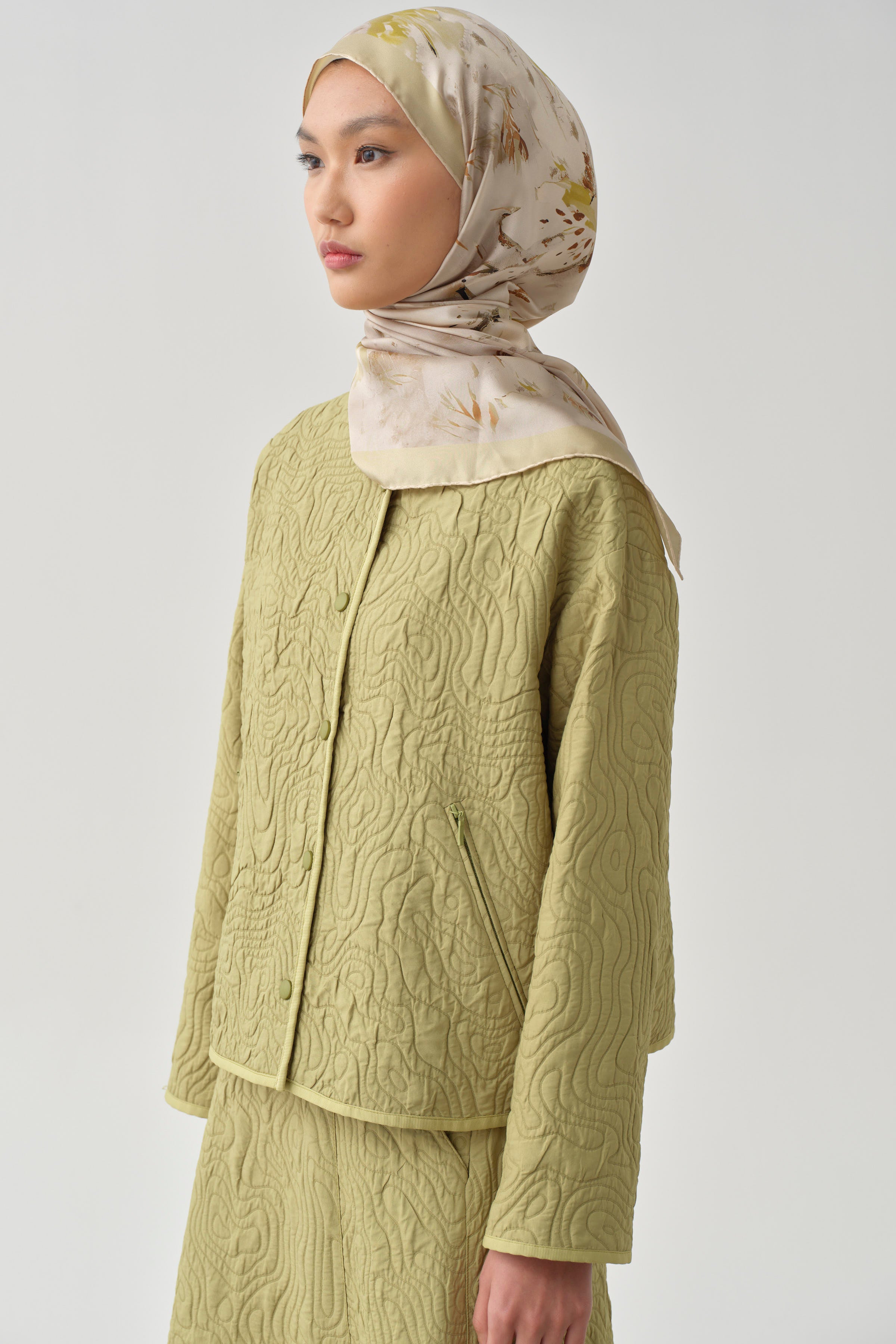 Grogren Biyeli Kapitone Crop Ceket - Olive TUGBA