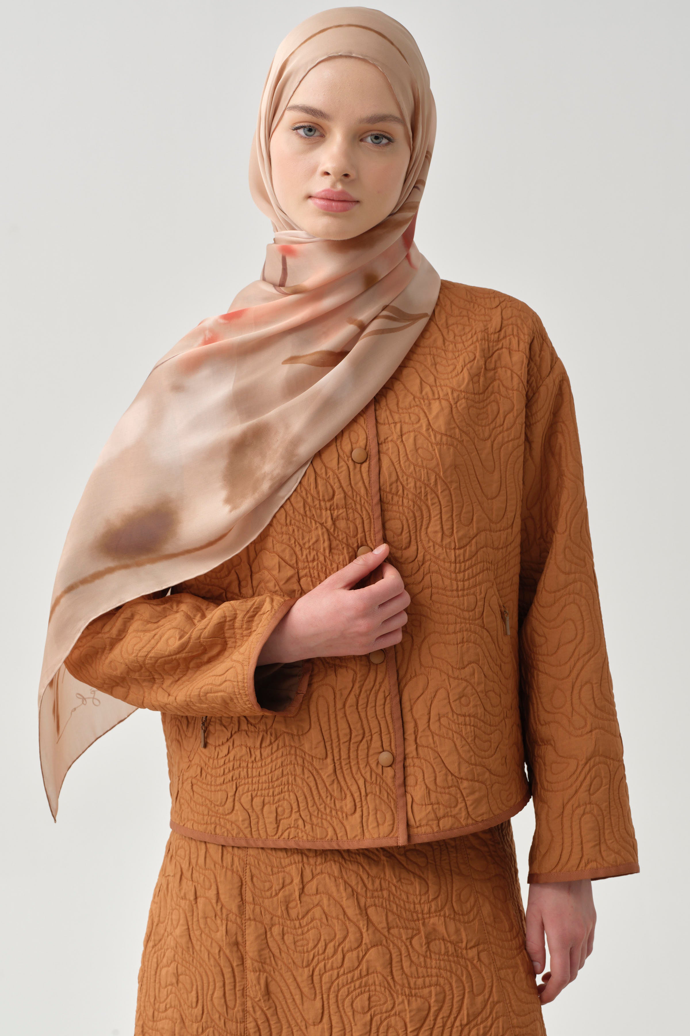 Grogren Biyeli Kapitone Crop Ceket - Tarçın TUGBA