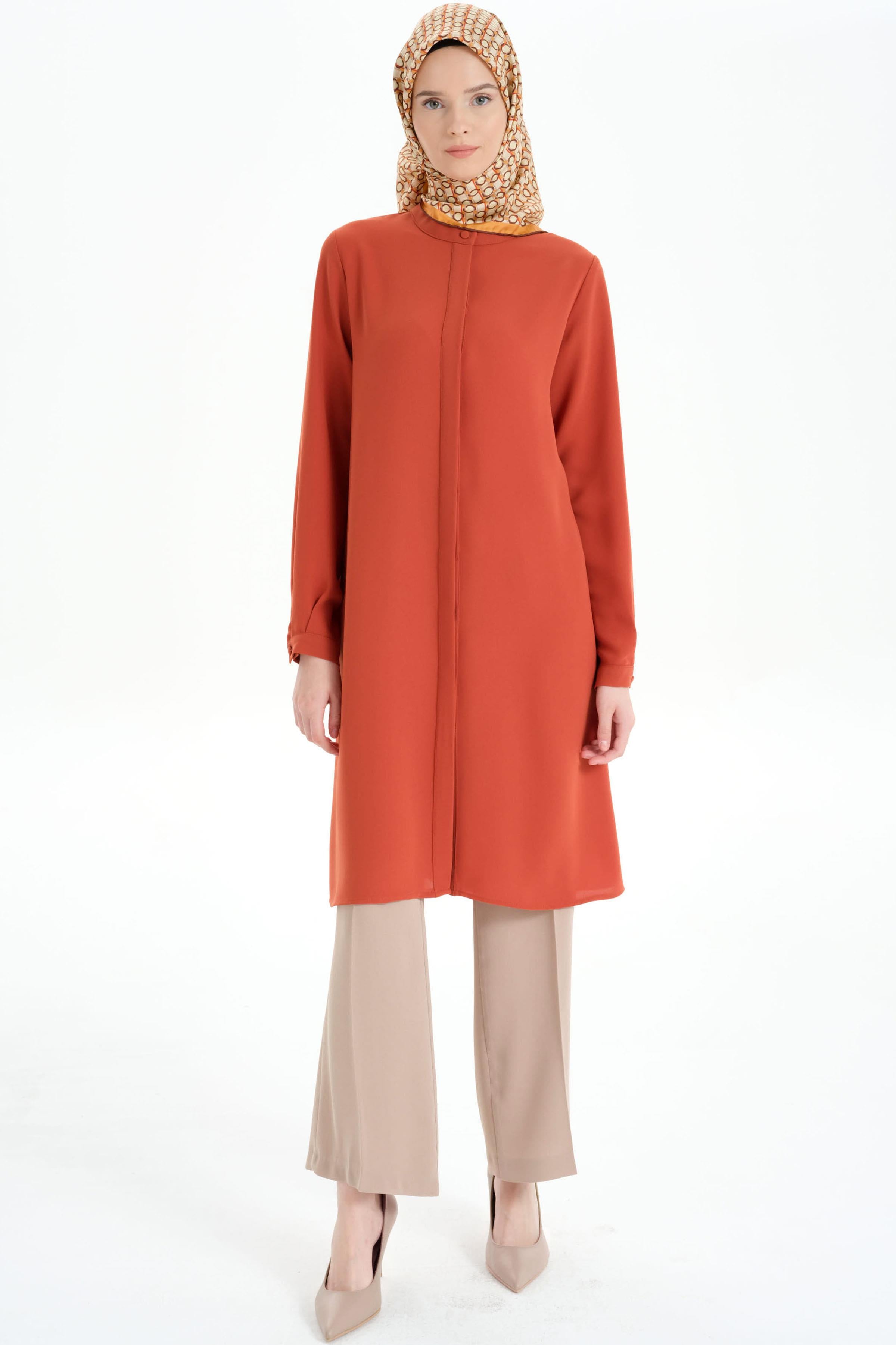 Hakim Yaka Gizli Patlı Tunik - Kiremit TUGBA