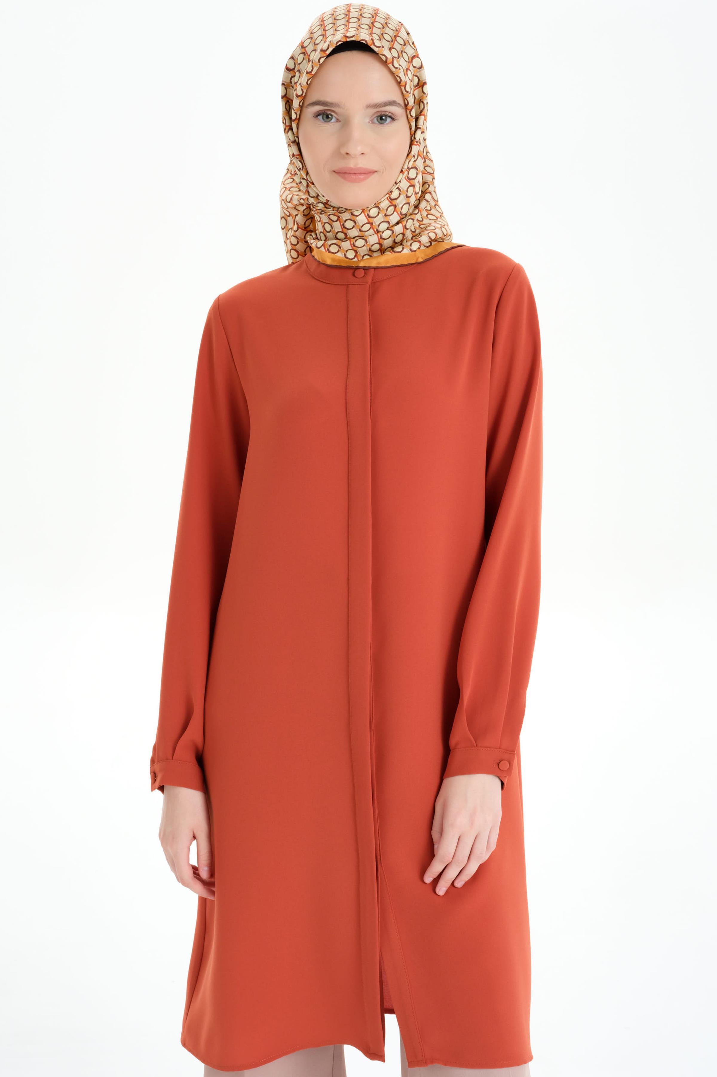 Hakim Yaka Gizli Patlı Tunik - Kiremit TUGBA