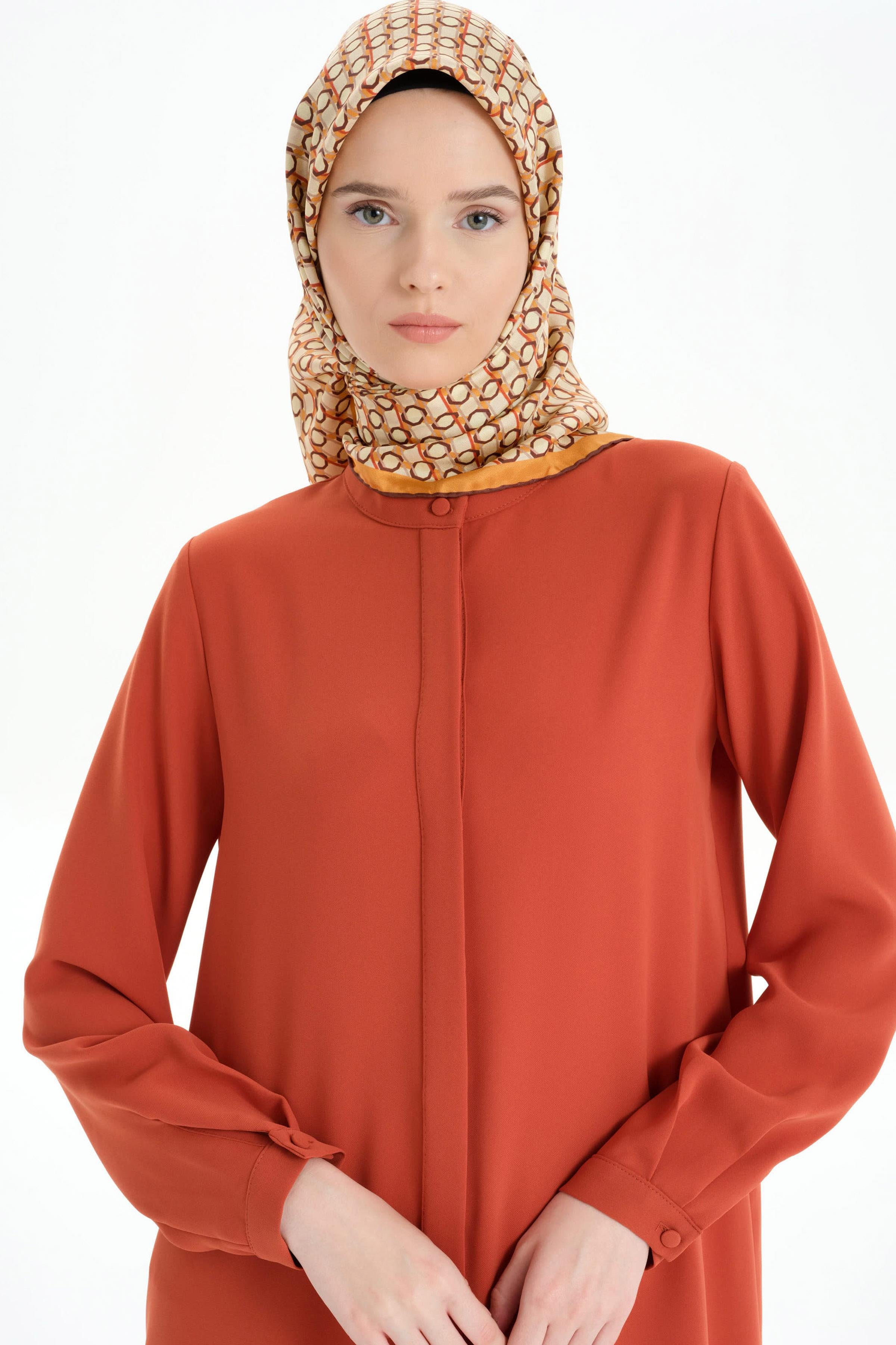 Hakim Yaka Gizli Patlı Tunik - Kiremit TUGBA