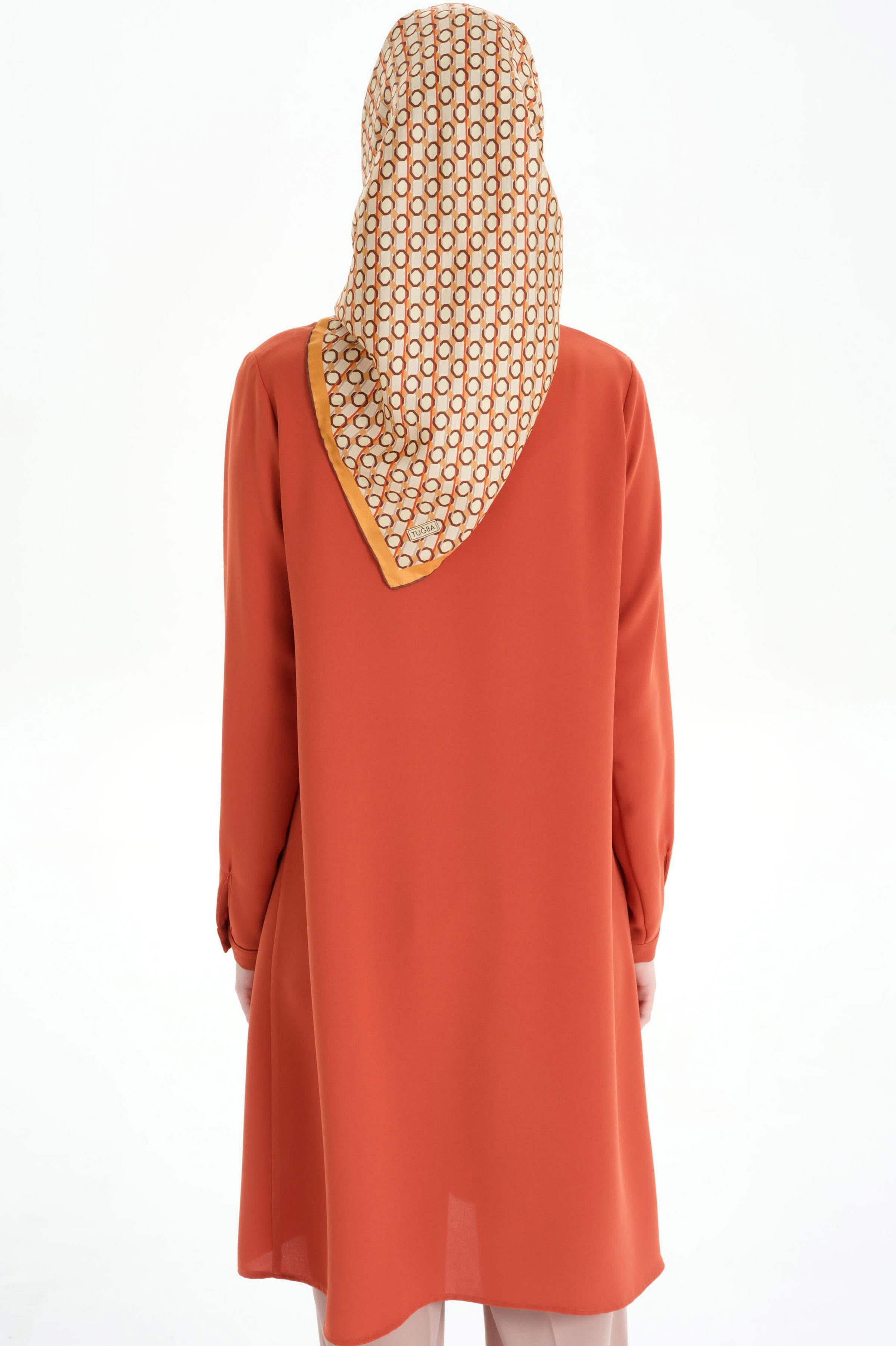 Hakim Yaka Gizli Patlı Tunik - Kiremit TUGBA