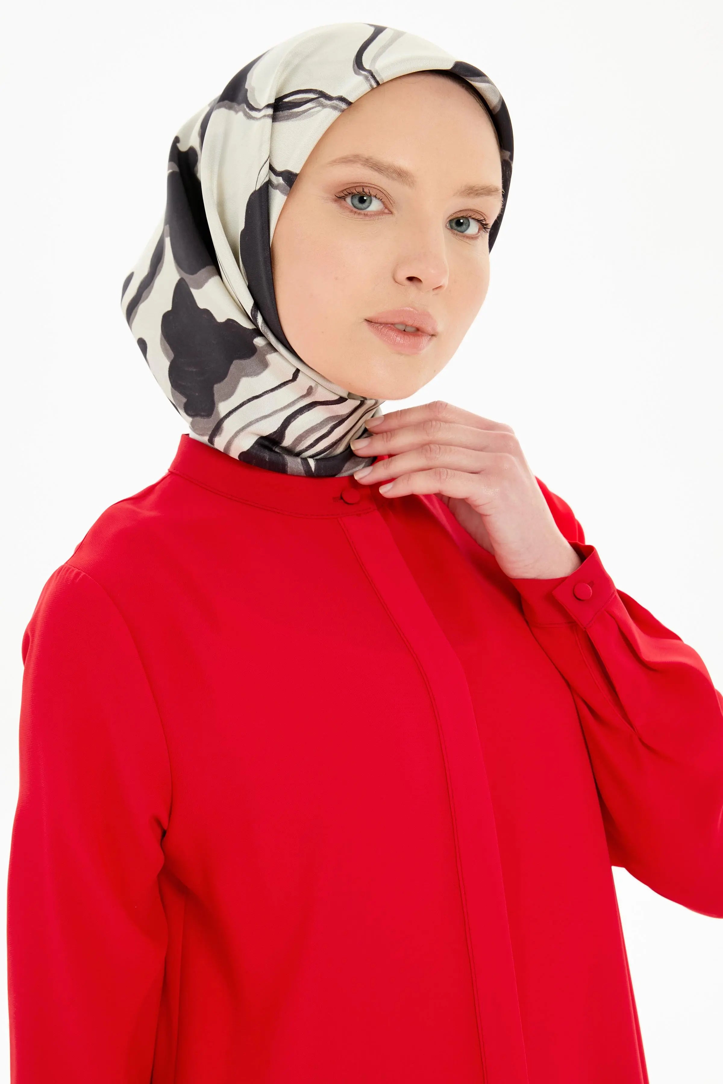 Hakim Yaka Gizli Patlı Tunik - Kırmızı TUGBA