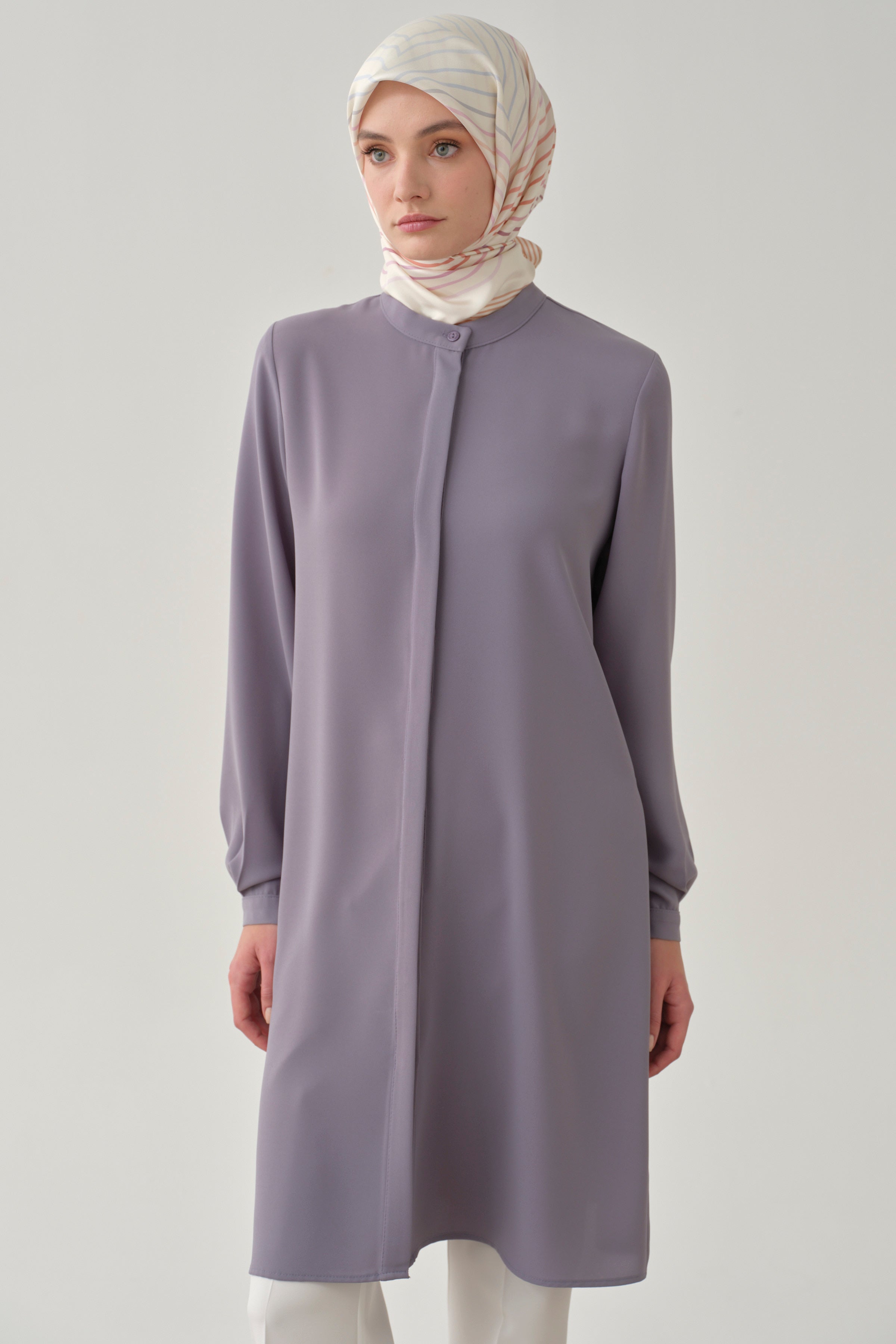 Hakim Yaka Gizli Patlı Tunik - Lila TUGBA