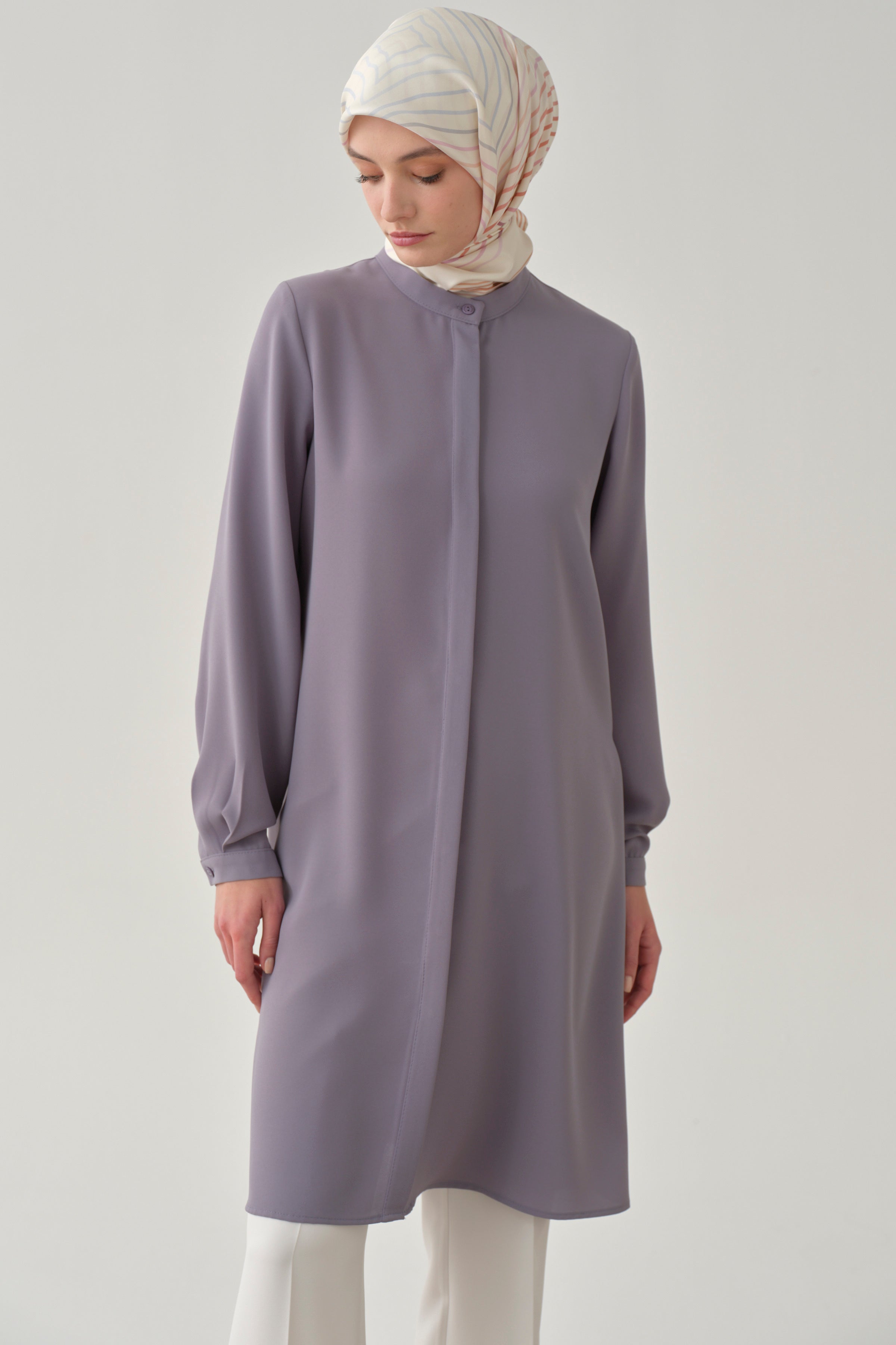 Hakim Yaka Gizli Patlı Tunik - Lila TUGBA
