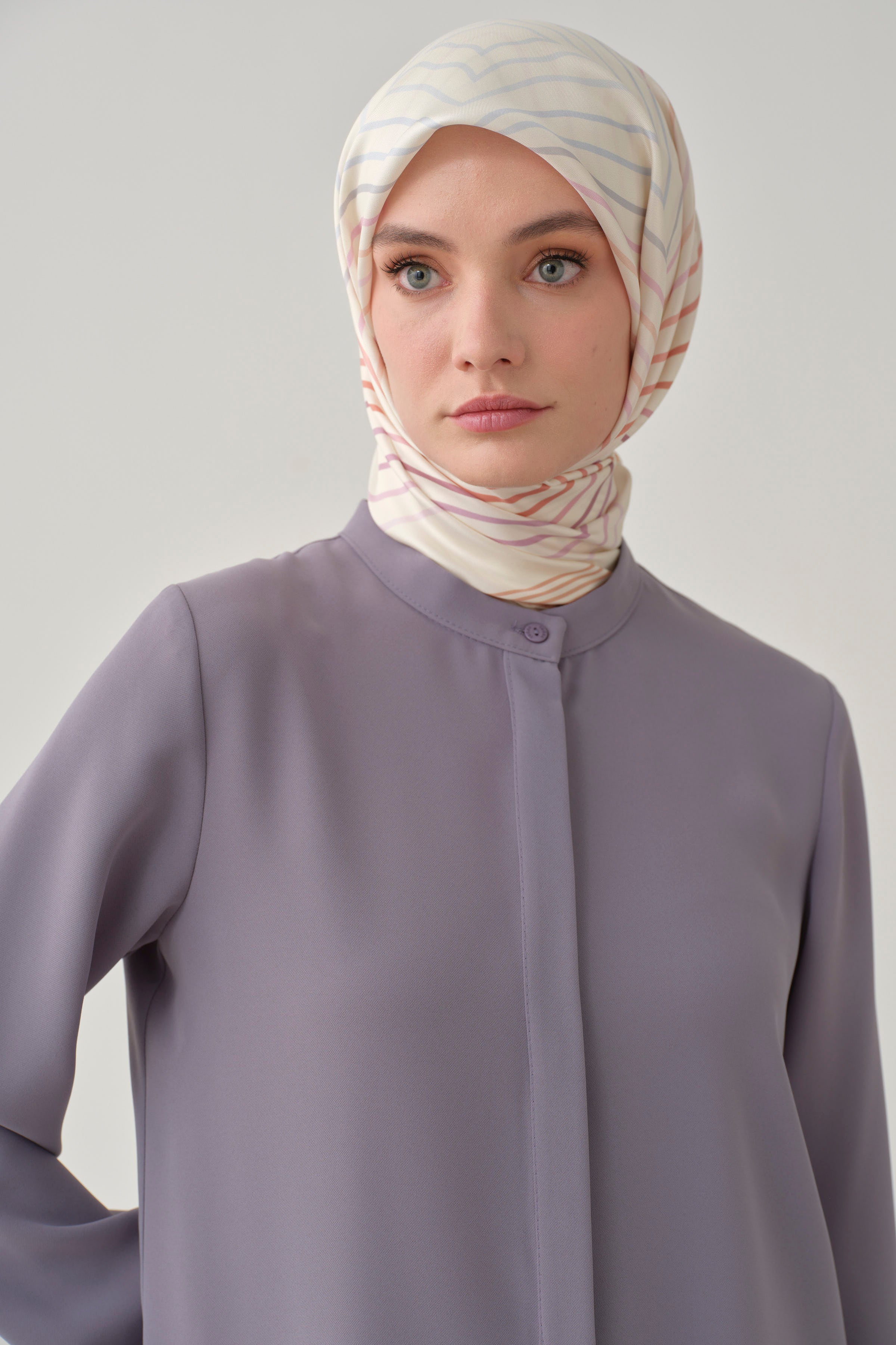 Hakim Yaka Gizli Patlı Tunik - Lila TUGBA