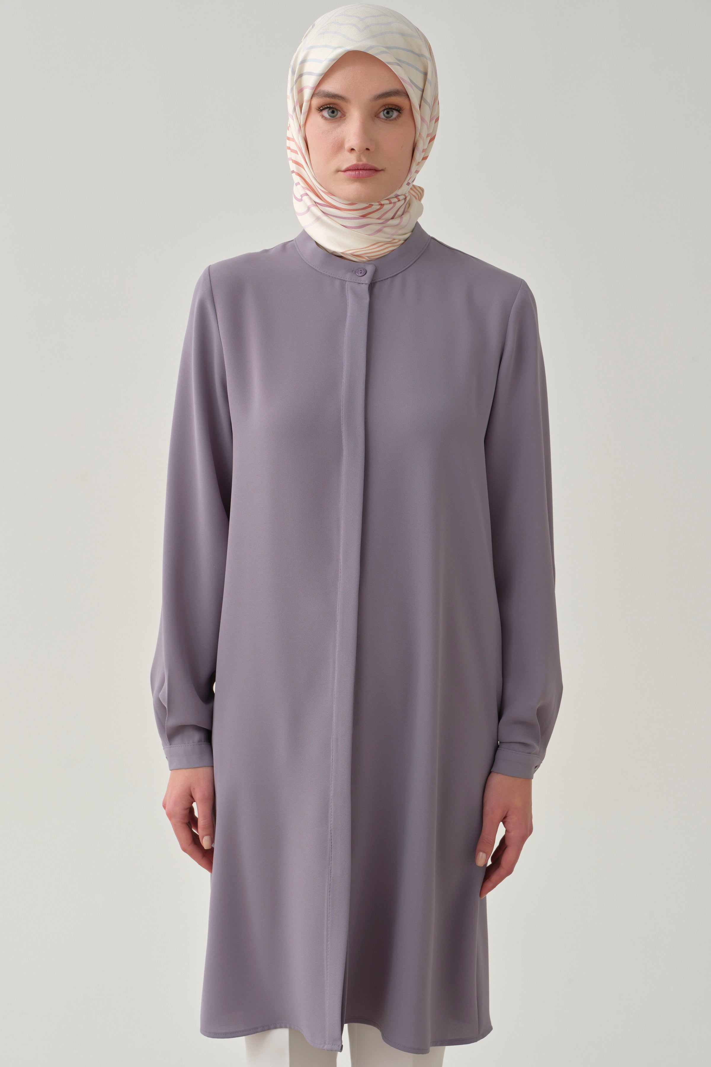 Hakim Yaka Gizli Patlı Tunik - Lila TUGBA