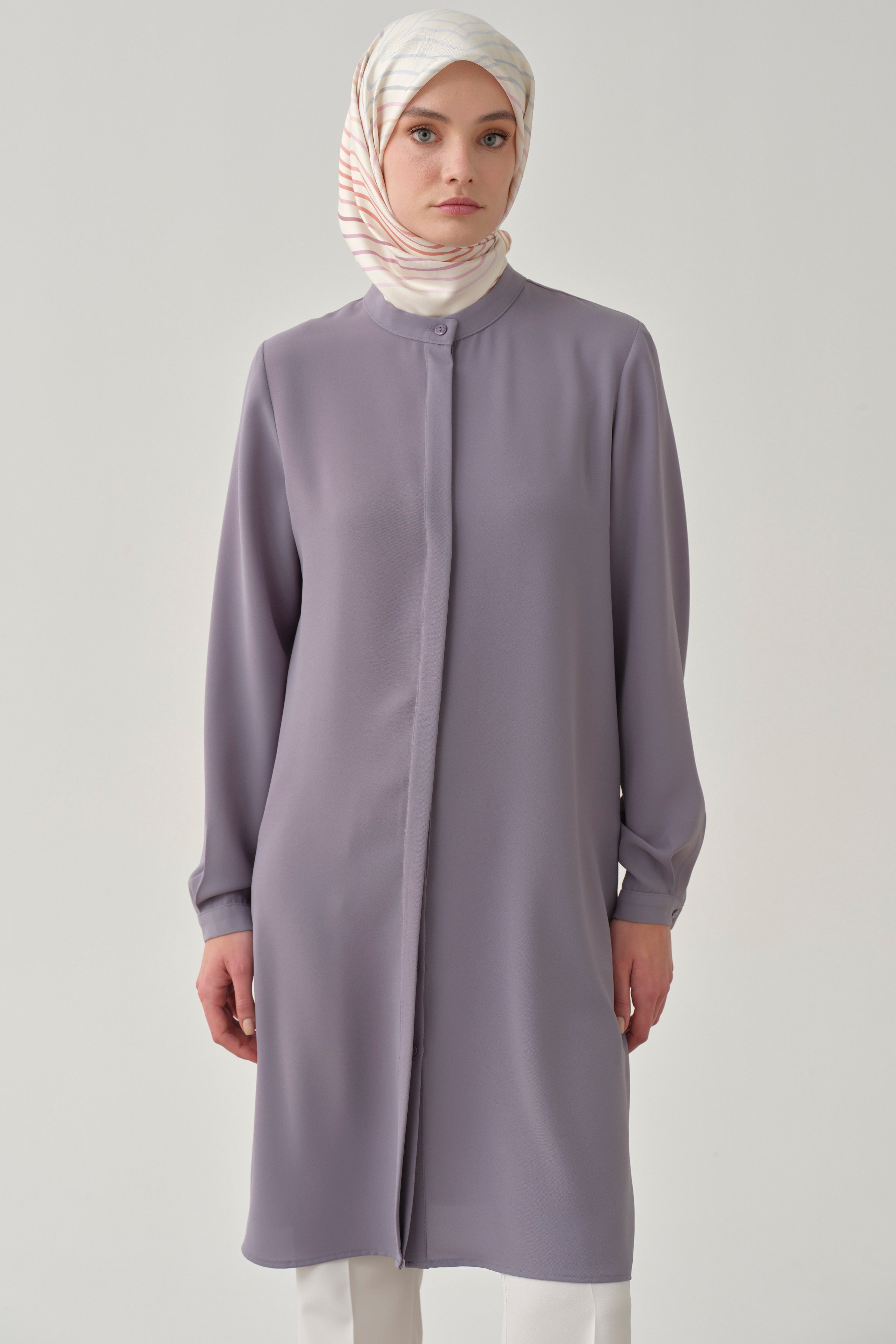 Hakim Yaka Gizli Patlı Tunik - Lila TUGBA