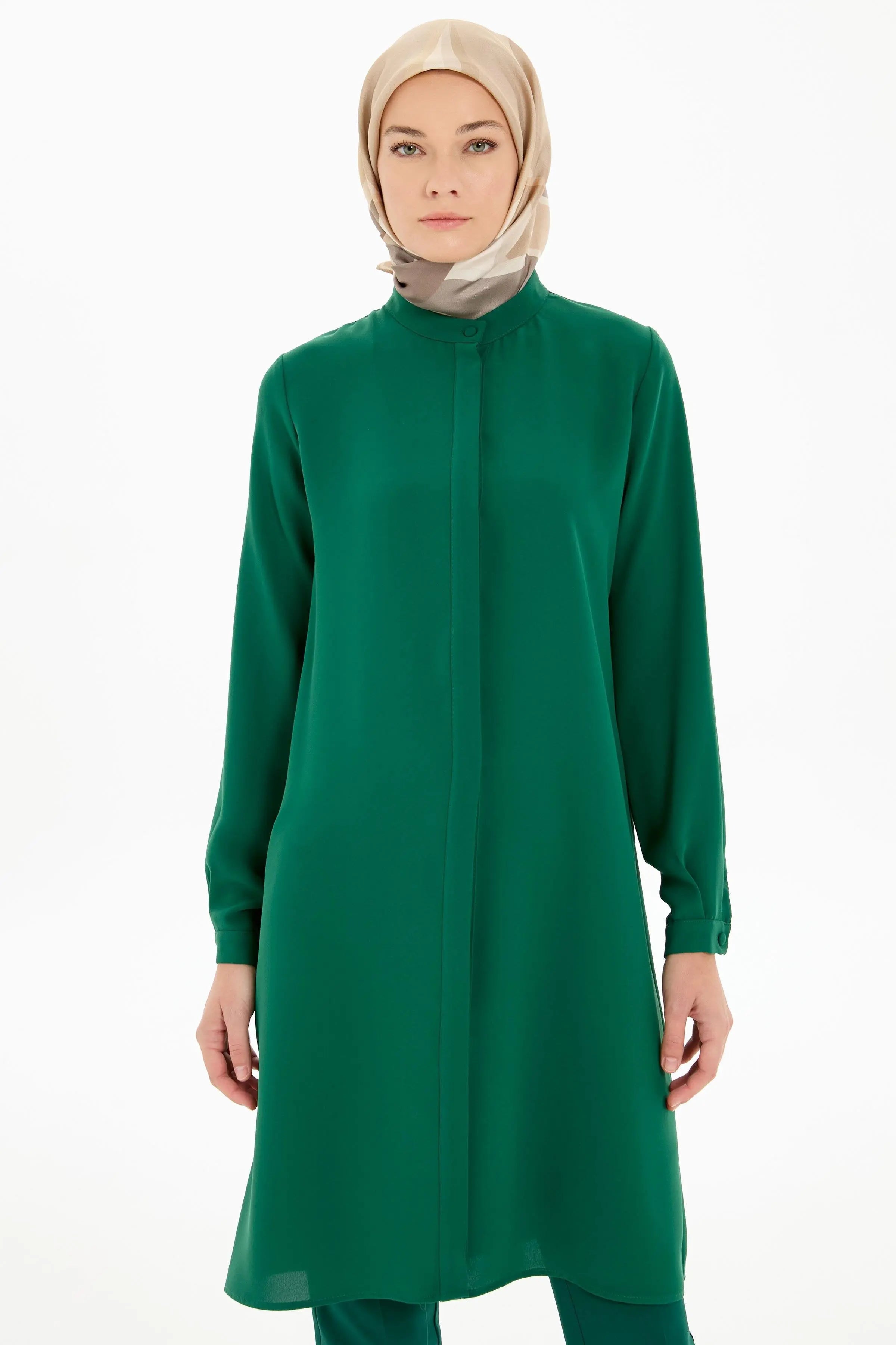 Hakim Yaka Gizli Patlı Tunik - Yeşil TUGBA