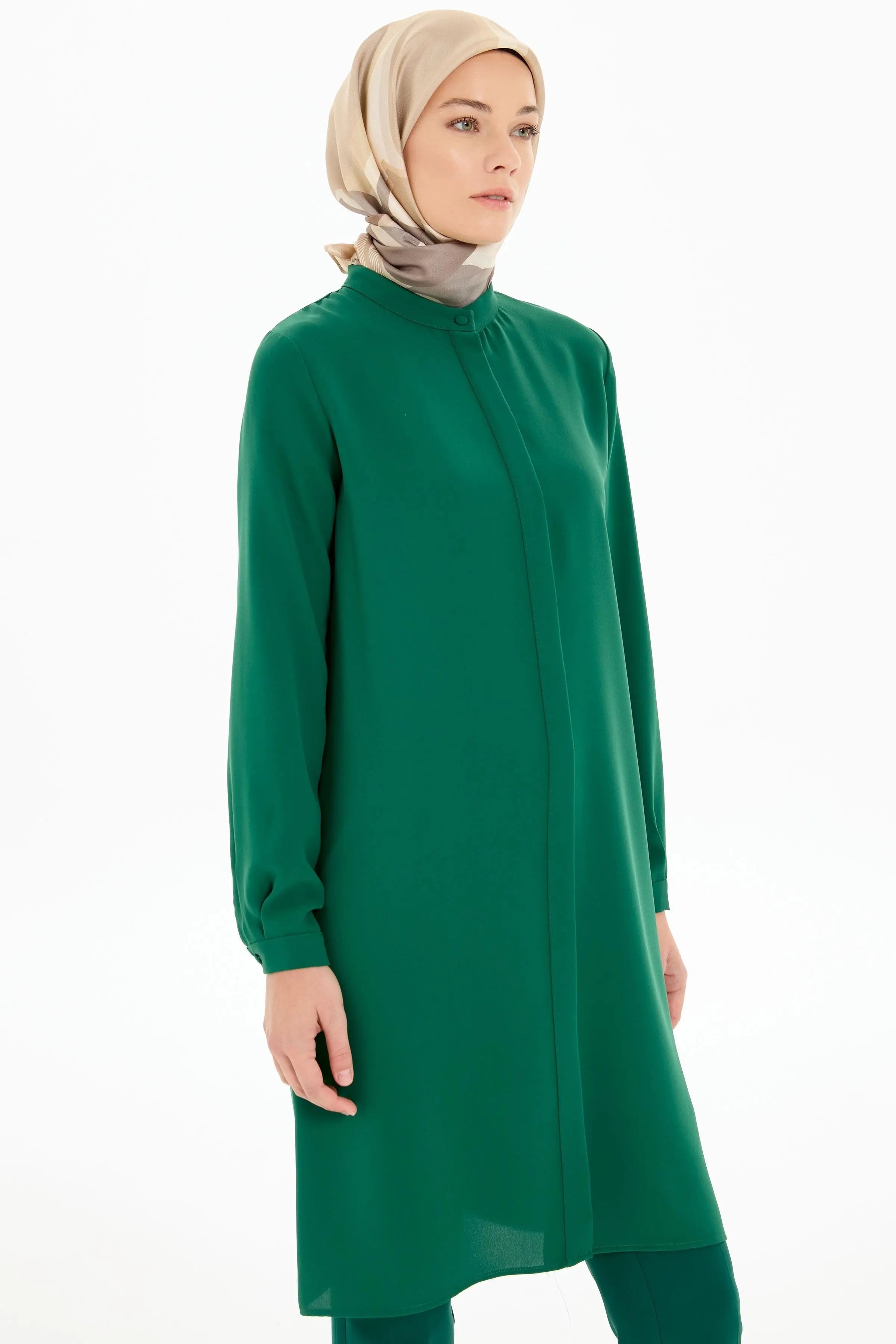 Hakim Yaka Gizli Patlı Tunik - Yeşil TUGBA