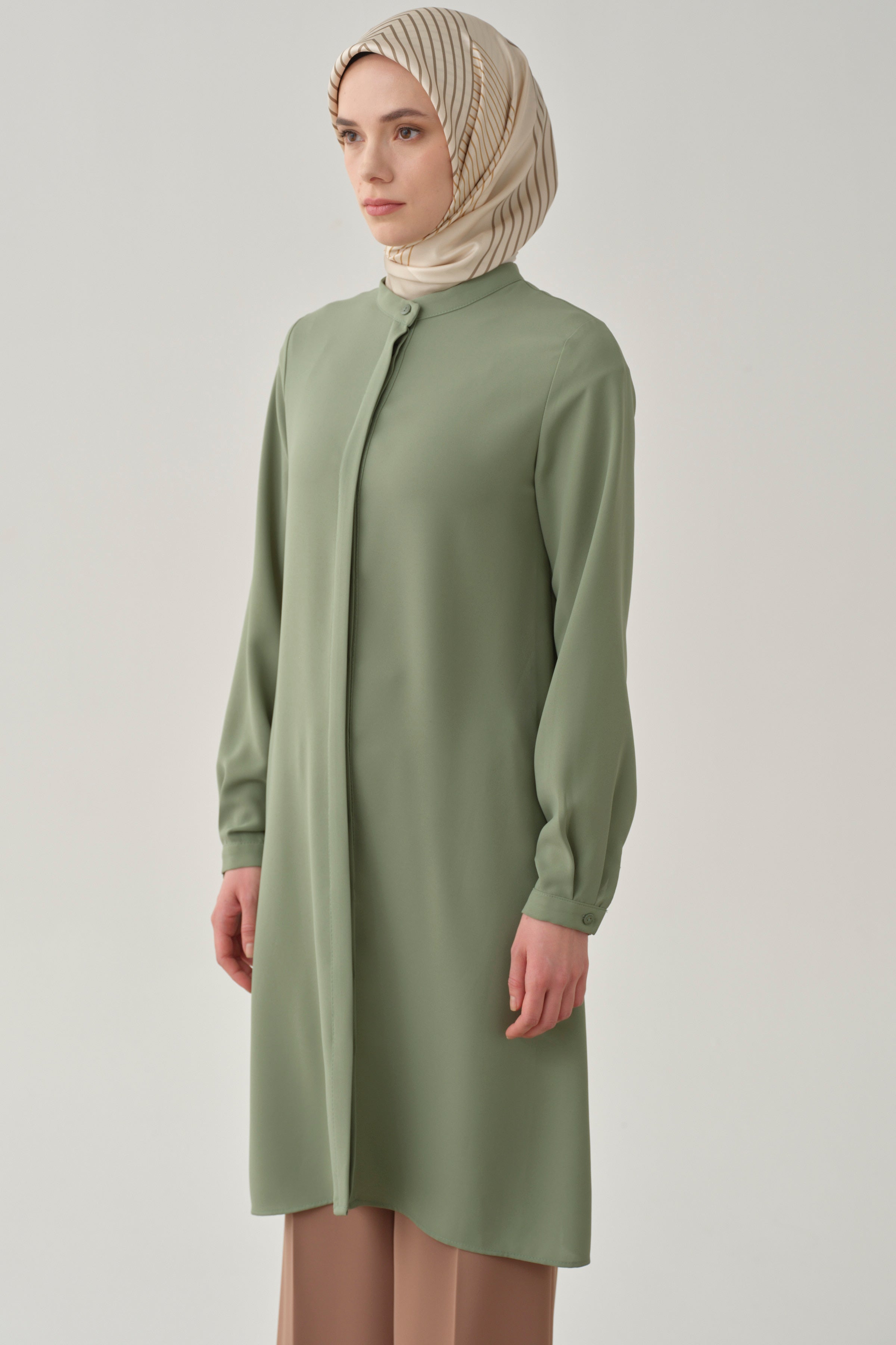 Hakim Yaka Gizli Patlı Tunik - Yeşil TUGBA