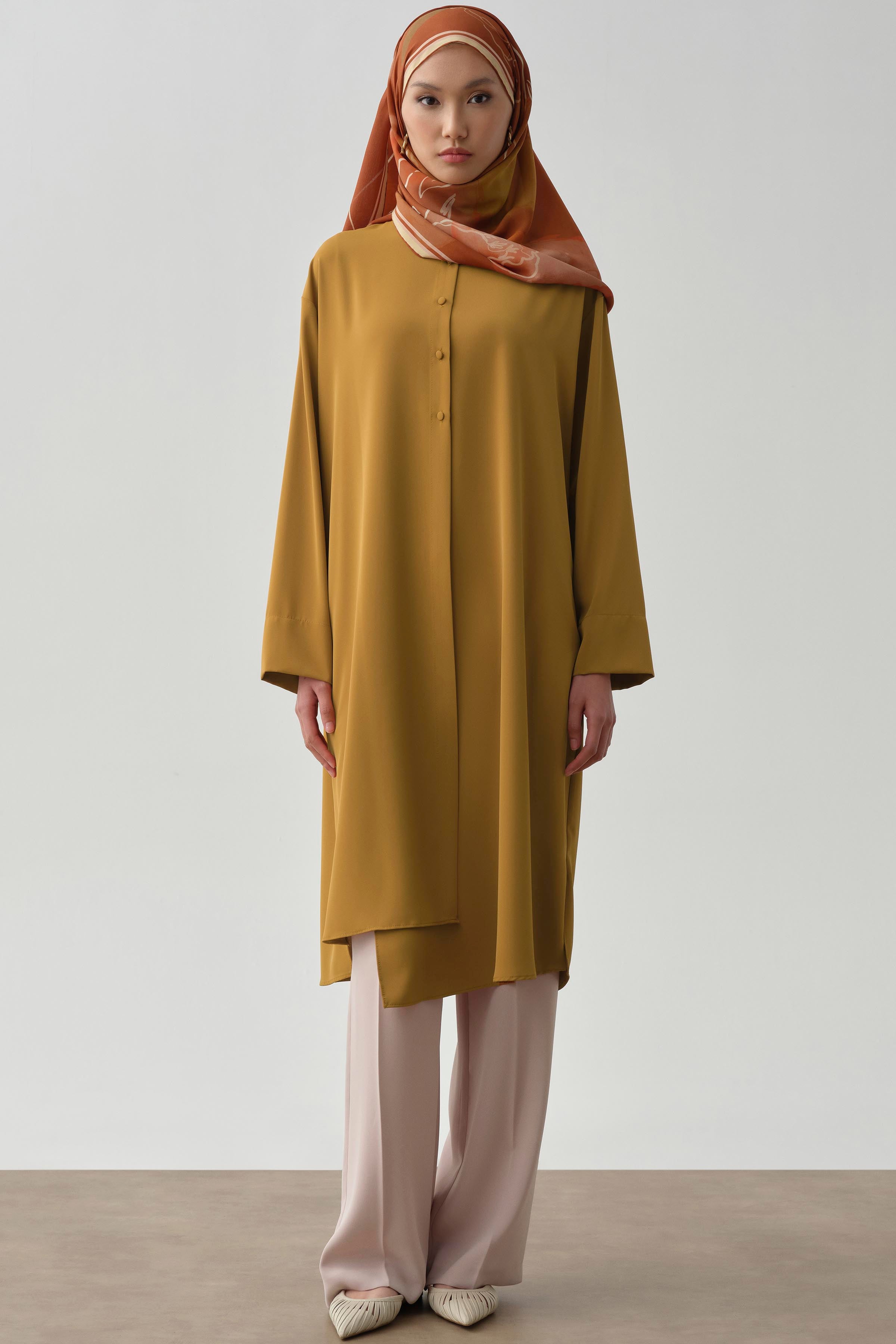 Hakim Yakalı Yırtmaçlı Tunik - Hardal TUGBA