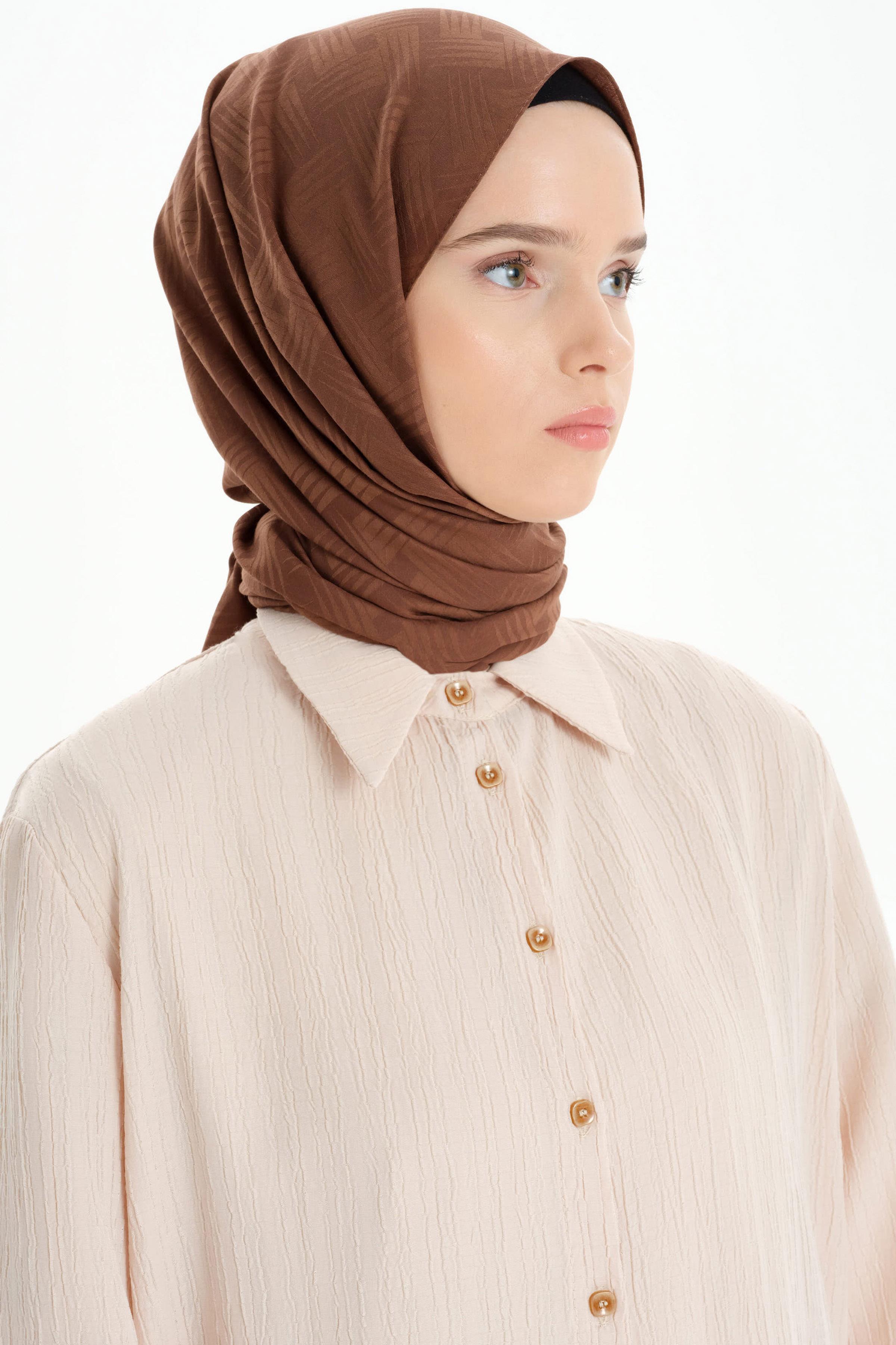 Hasır Desen Pamuk Şal - Açık Kahve TUGBA