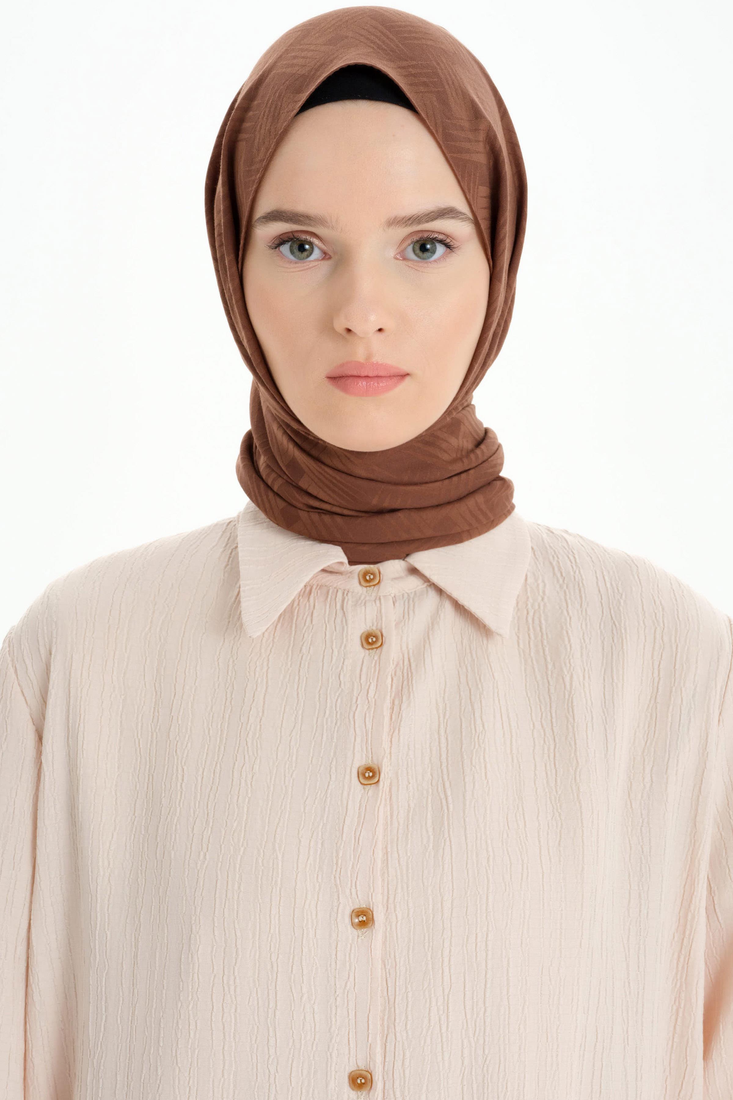 Hasır Desen Pamuk Şal - Açık Kahve TUGBA