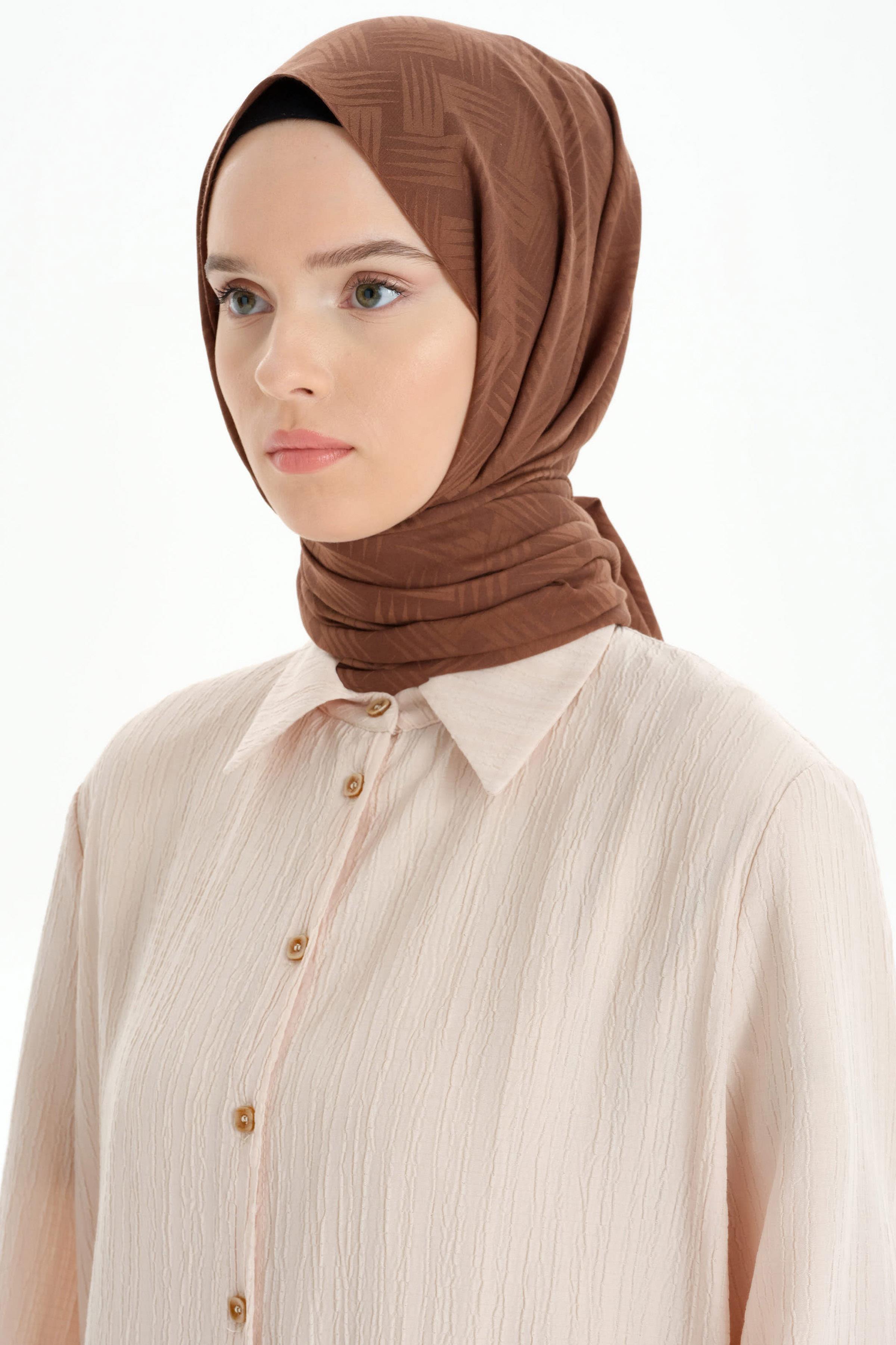 Hasır Desen Pamuk Şal - Açık Kahve TUGBA