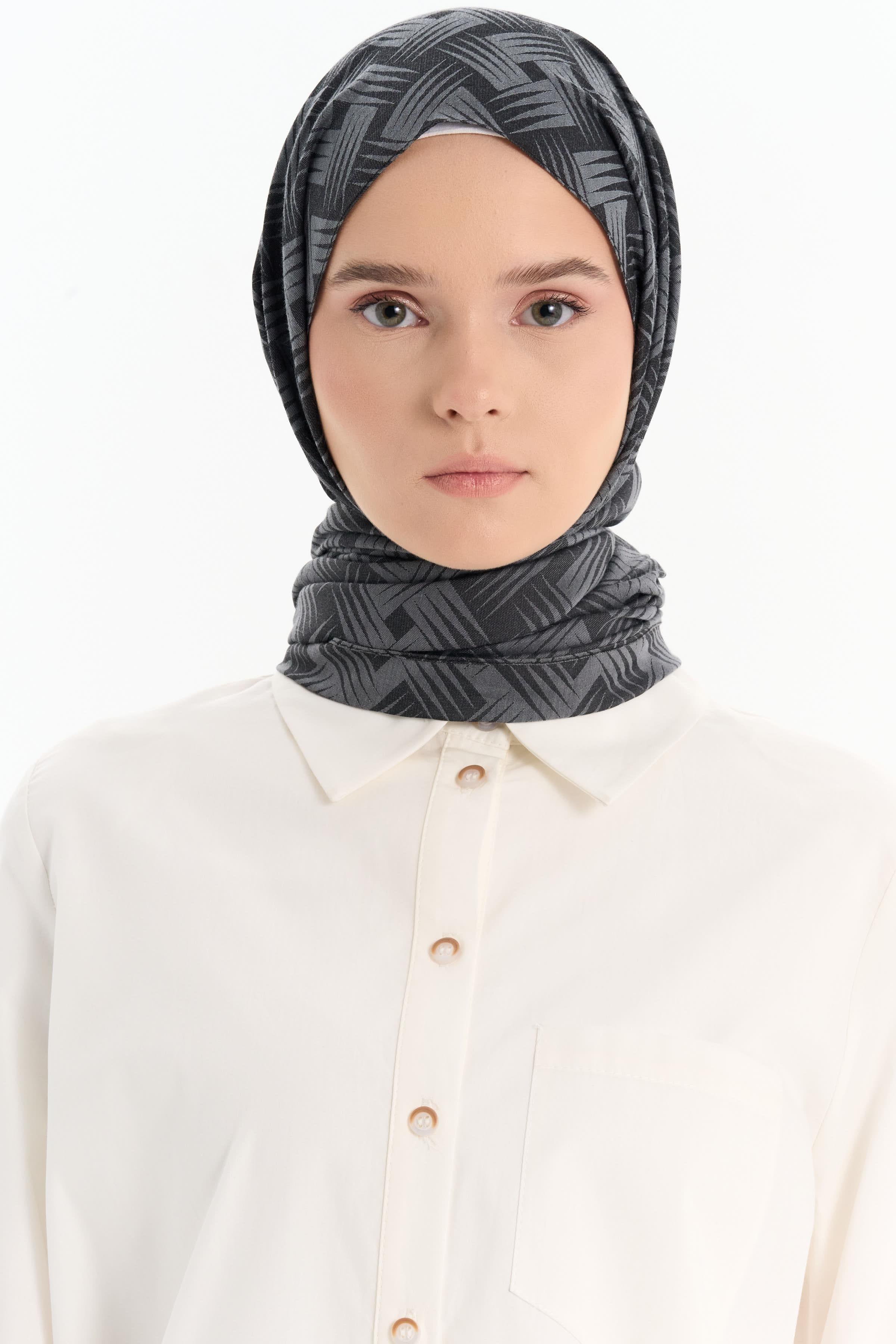 Hasır Desen Pamuk Şal - Antrasit TUGBA