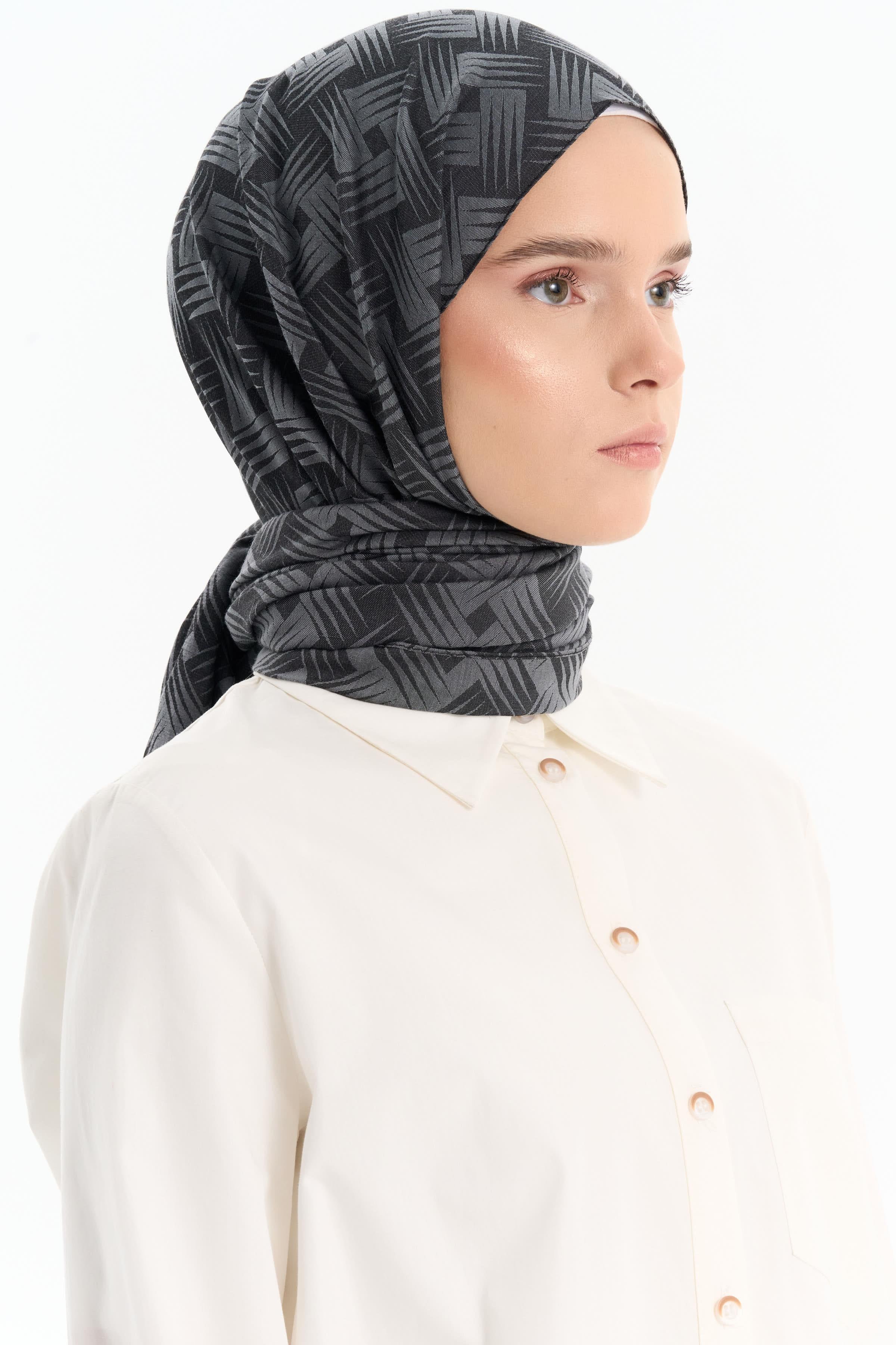 Hasır Desen Pamuk Şal - Antrasit TUGBA