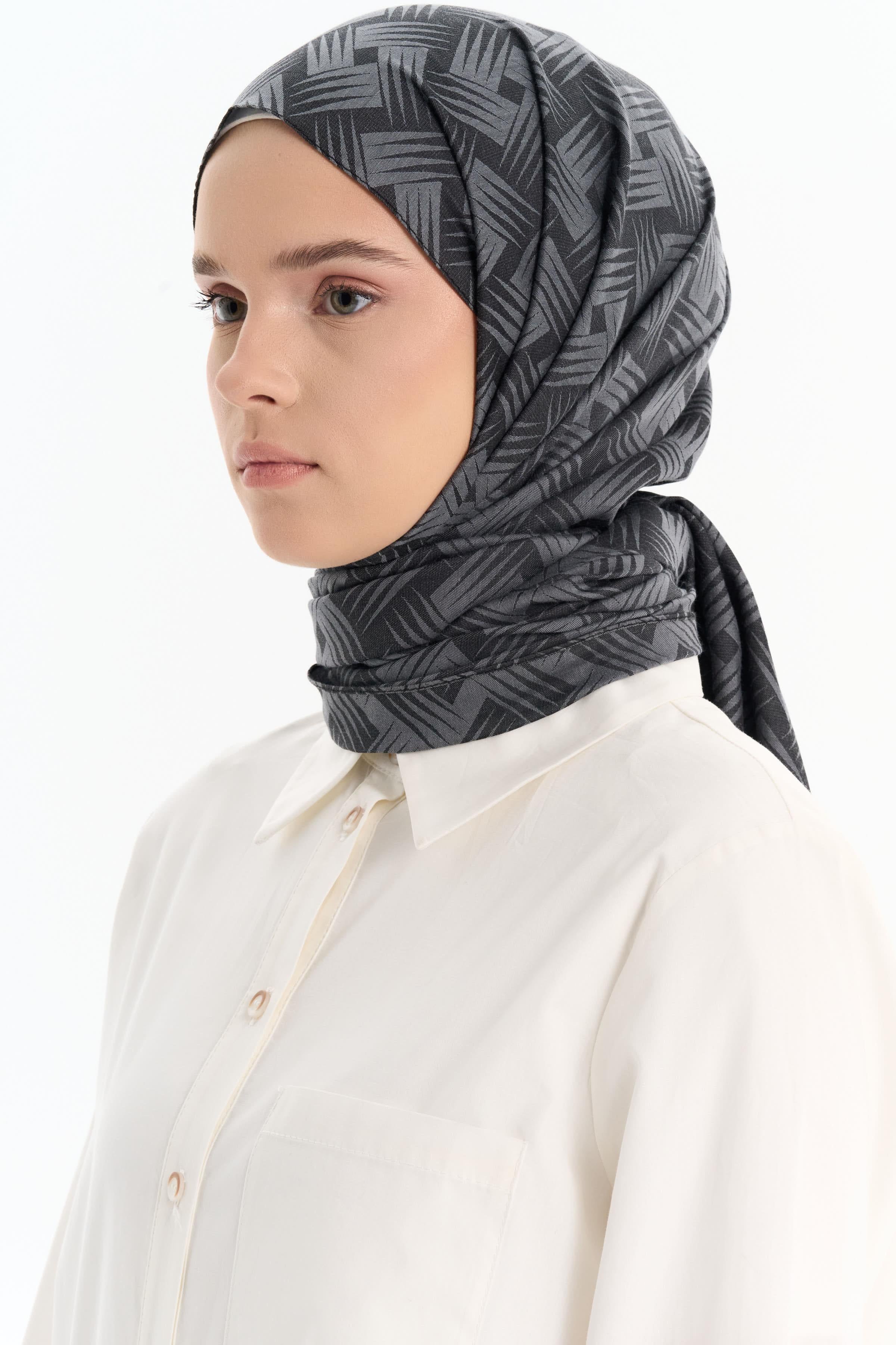 Hasır Desen Pamuk Şal - Antrasit TUGBA