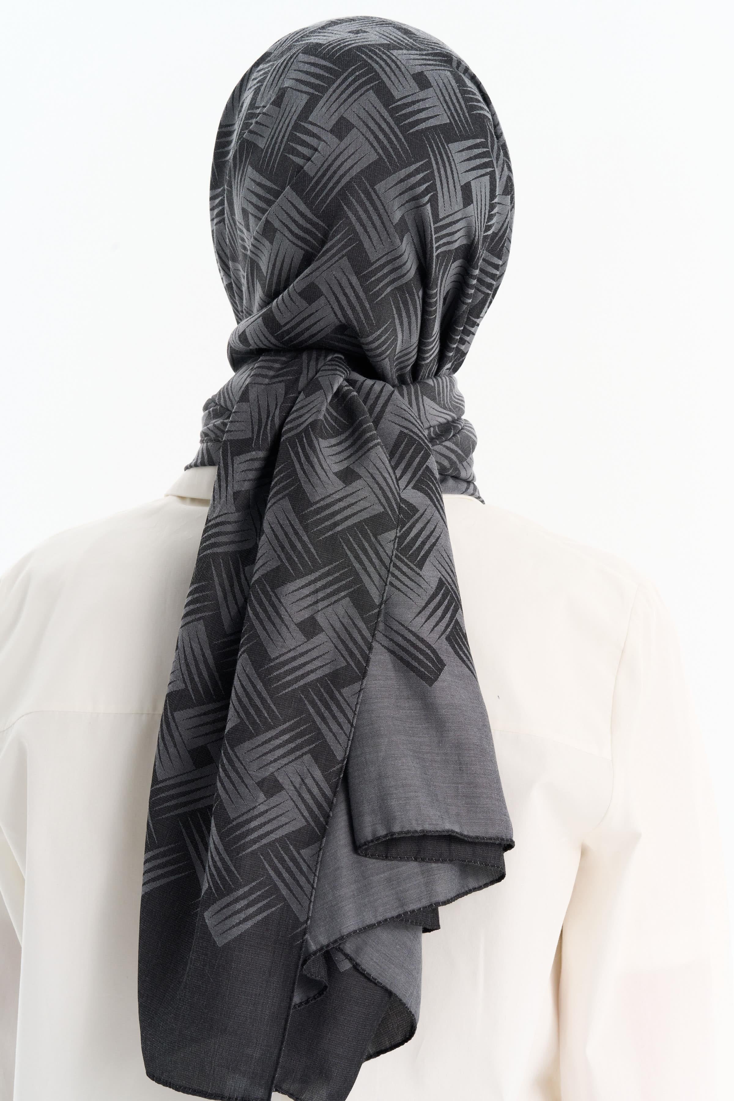 Hasır Desen Pamuk Şal - Antrasit TUGBA