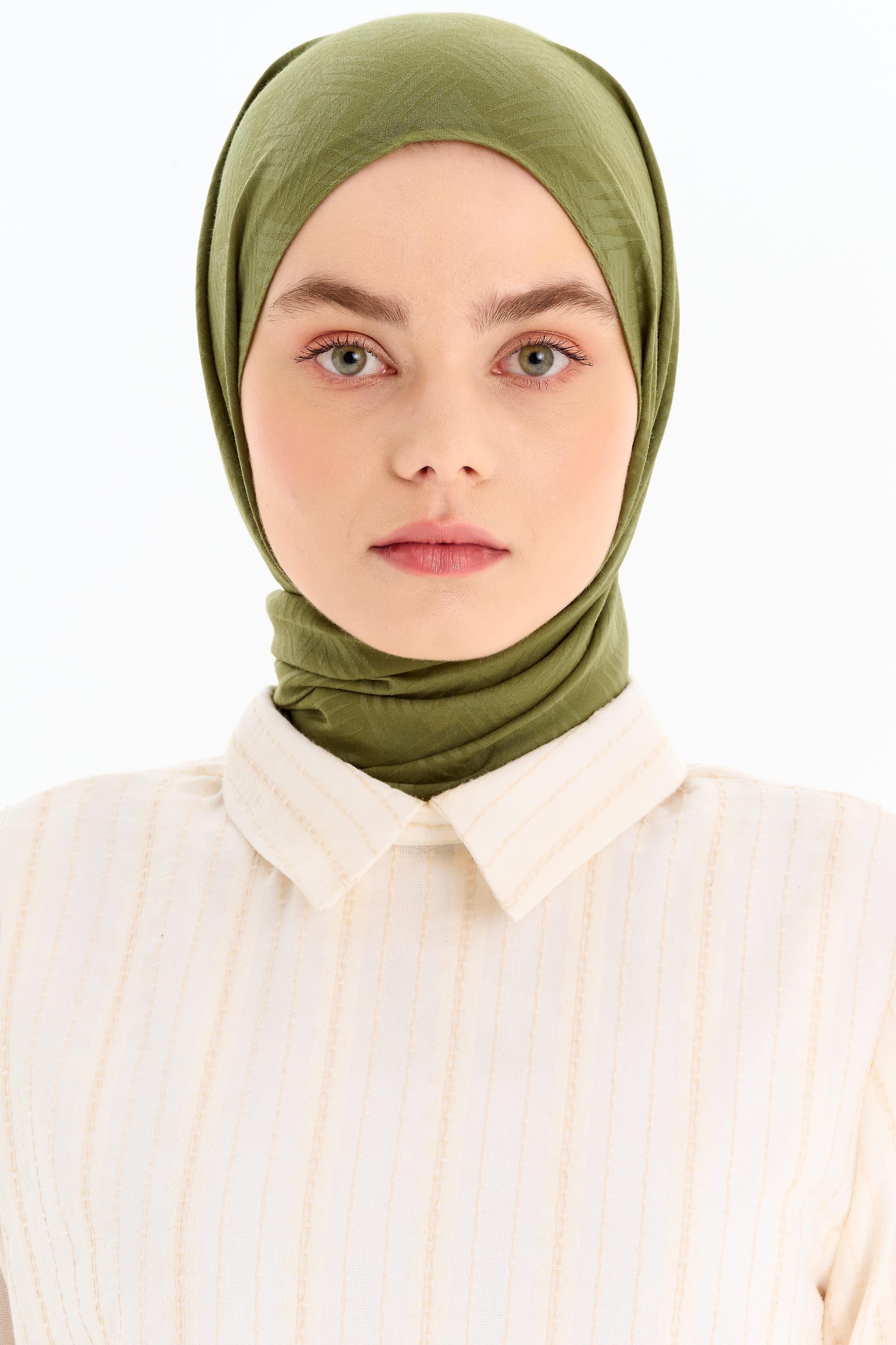 Hasır Desen Pamuk Şal - Haki TUGBA