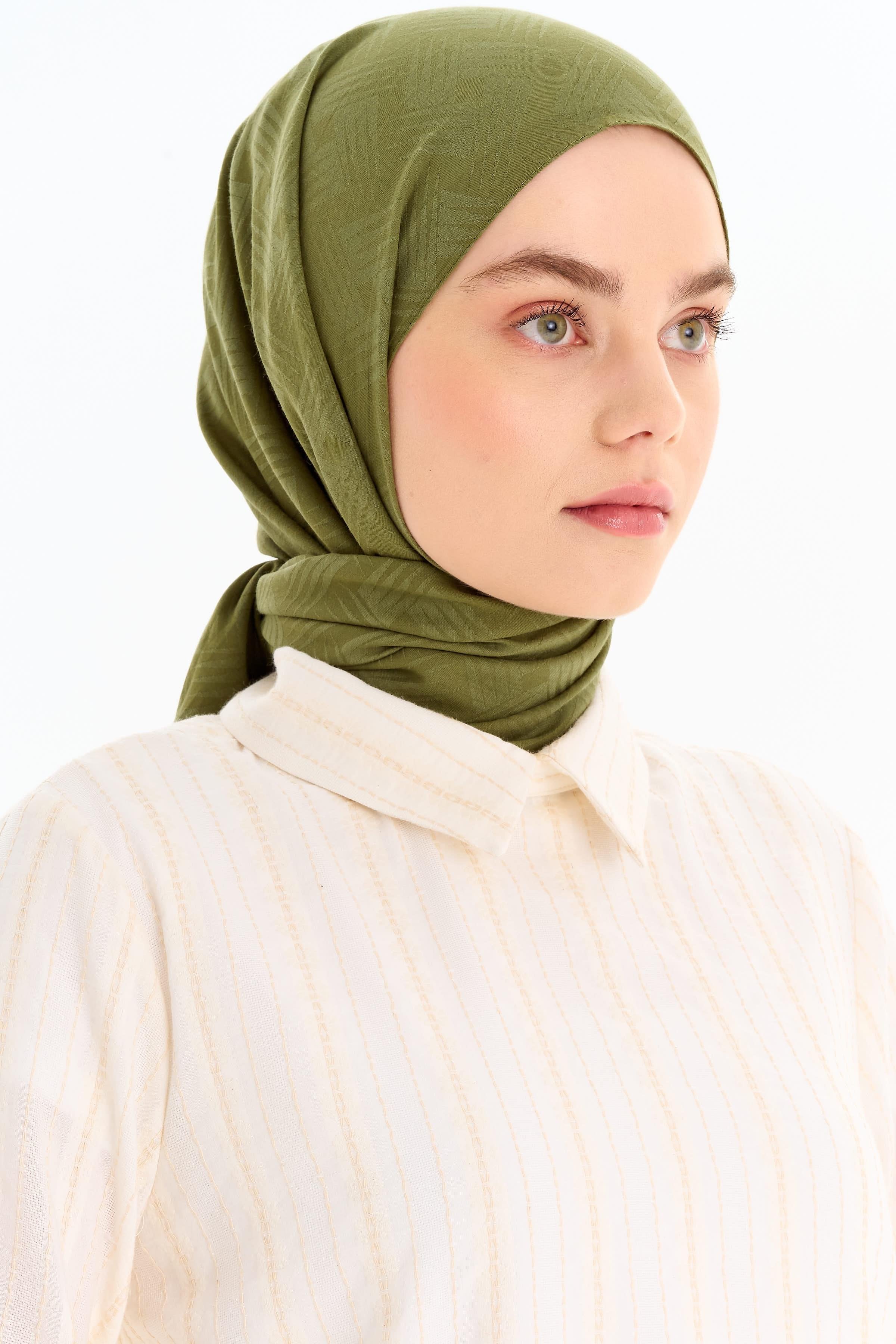 Hasır Desen Pamuk Şal - Haki TUGBA