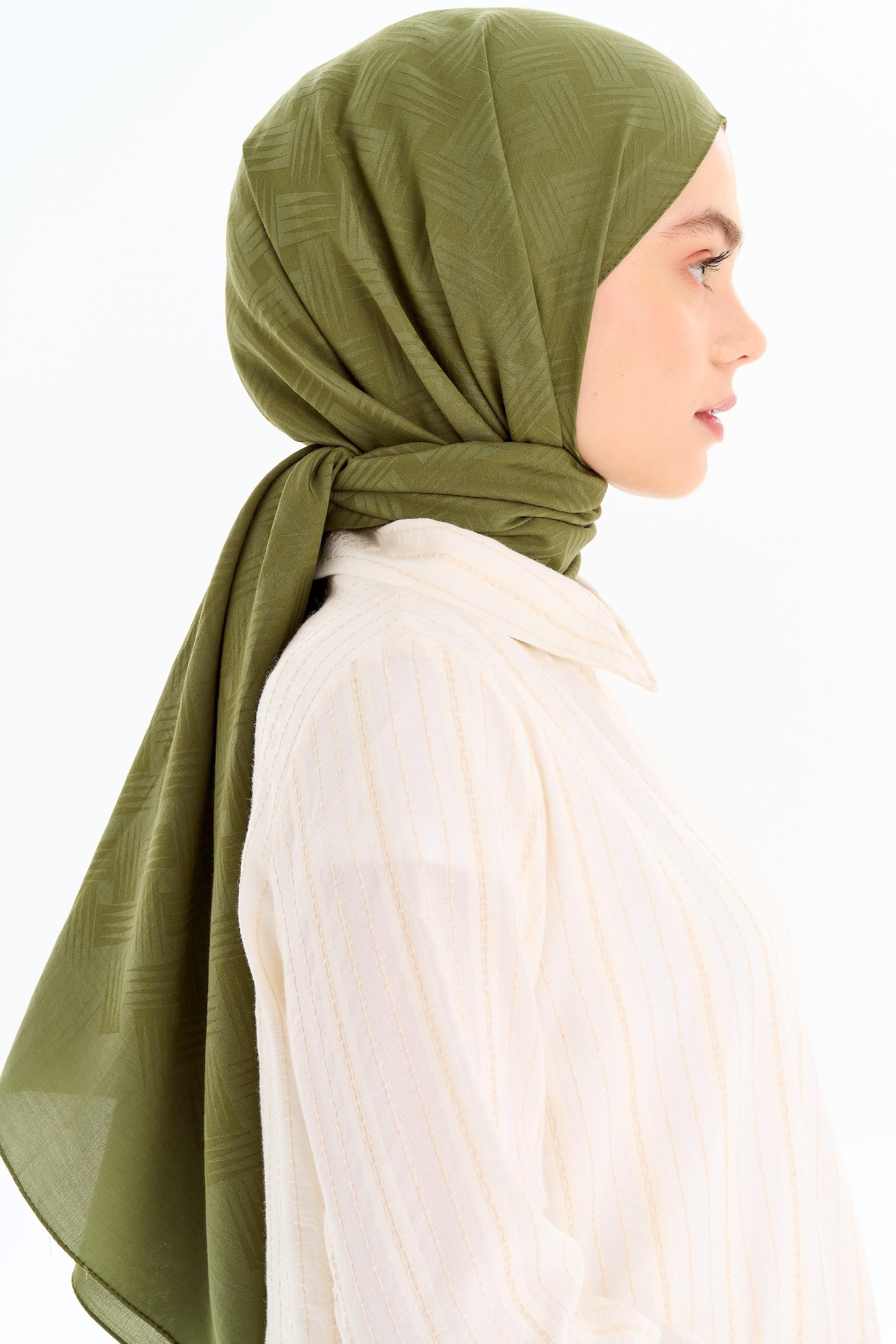 Hasır Desen Pamuk Şal - Haki TUGBA