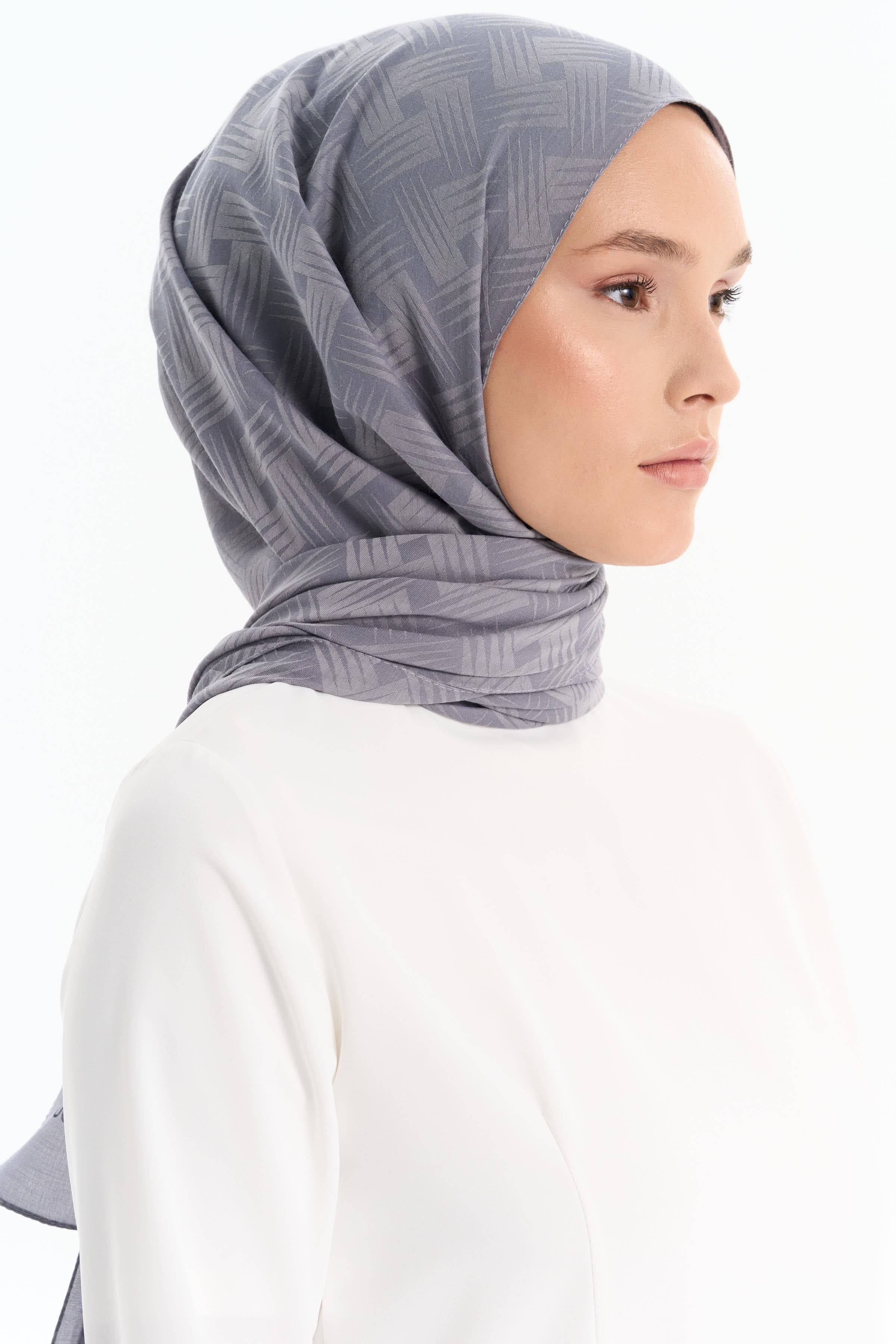 Hasır Desen Pamuk Şal - Koyu Gri TUGBA