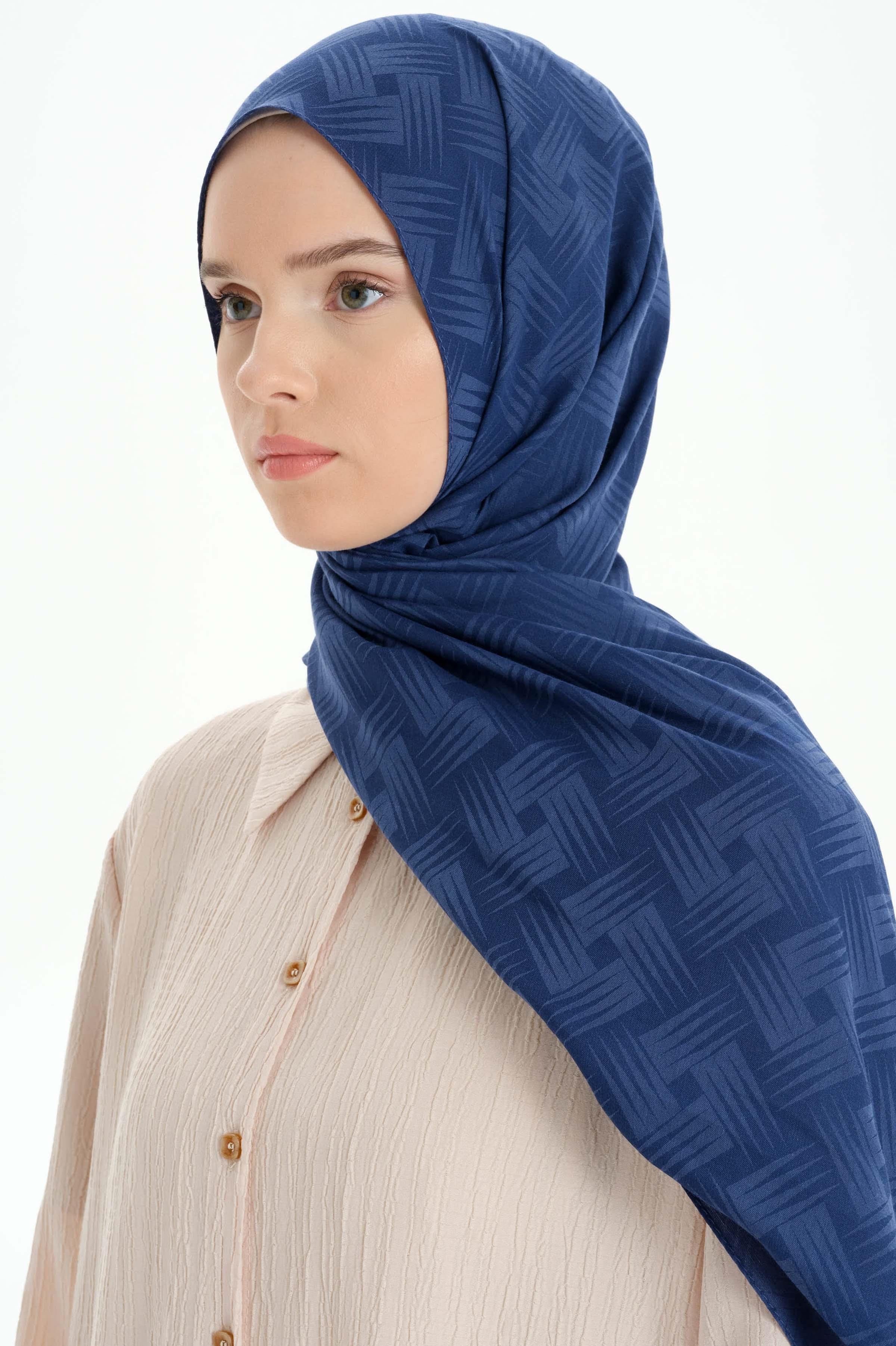 Hasır Desen Pamuk Şal - Lacivert TUGBA