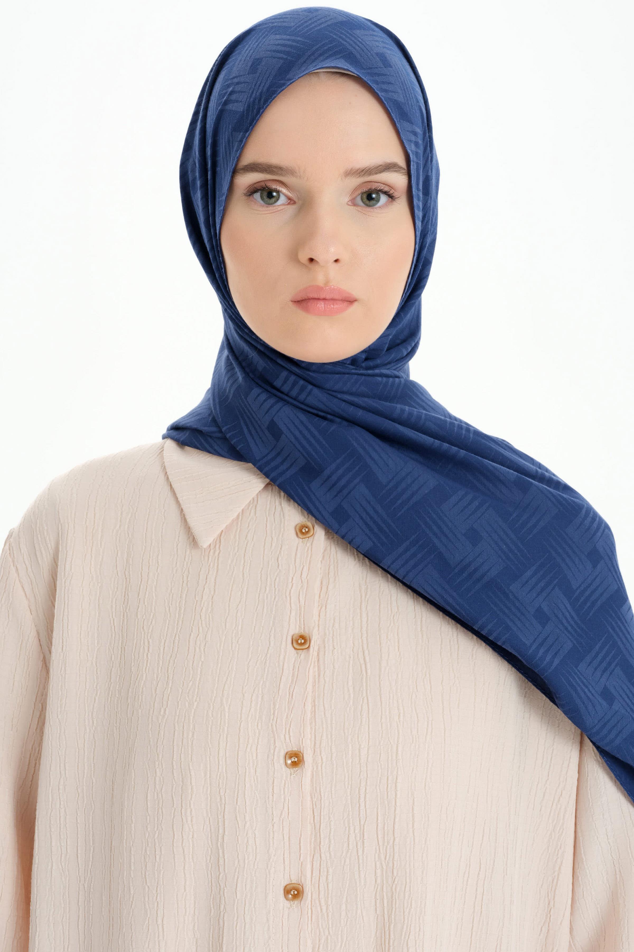 Hasır Desen Pamuk Şal - Lacivert TUGBA